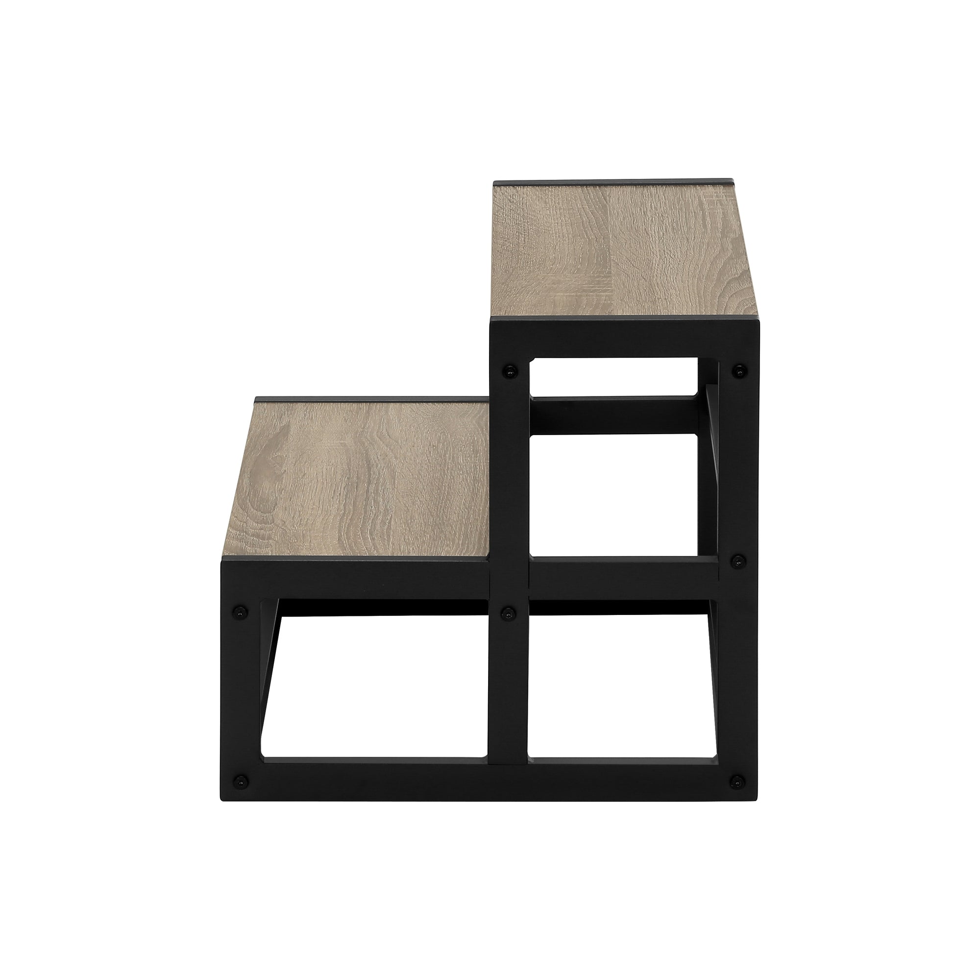 Modern Monarch Specialties 2-step stool ladder with sturdy wooden steps and sleek metal frame, ideal for household use.