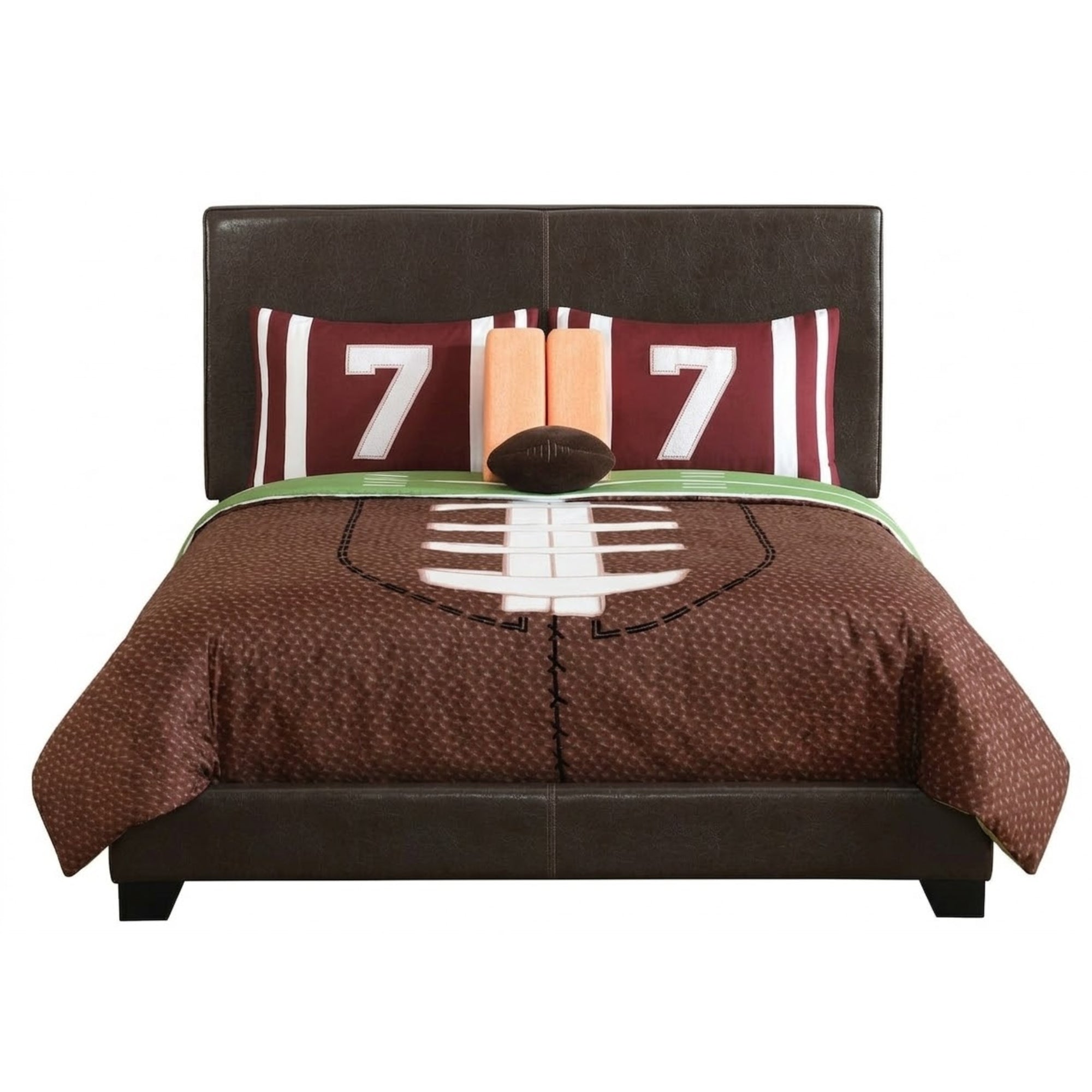 Dark brown leather-look full size bed with sleek headboard and frame, designed by Monarch Specialties.