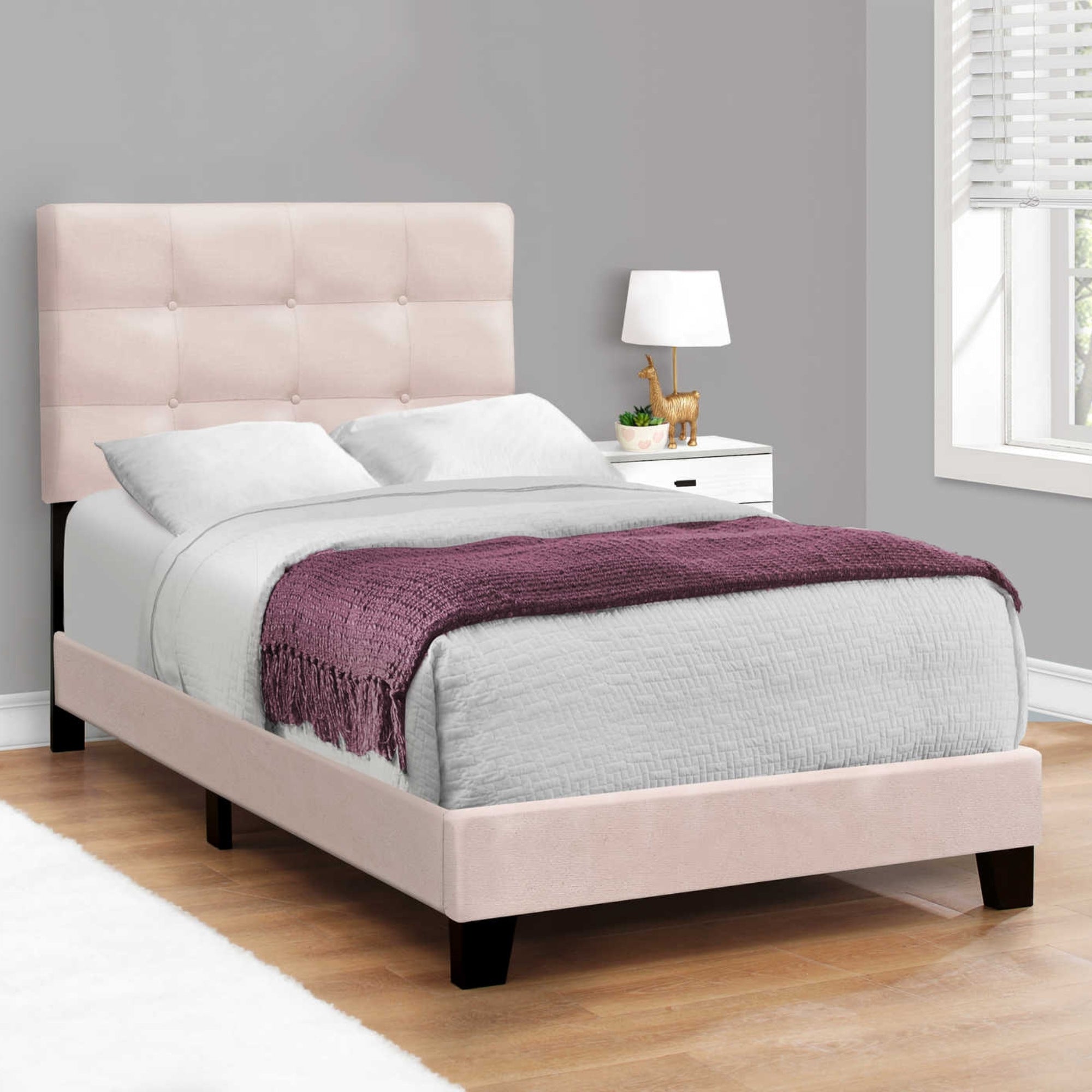 Blush Velvet Twin Platform Bed in Pink