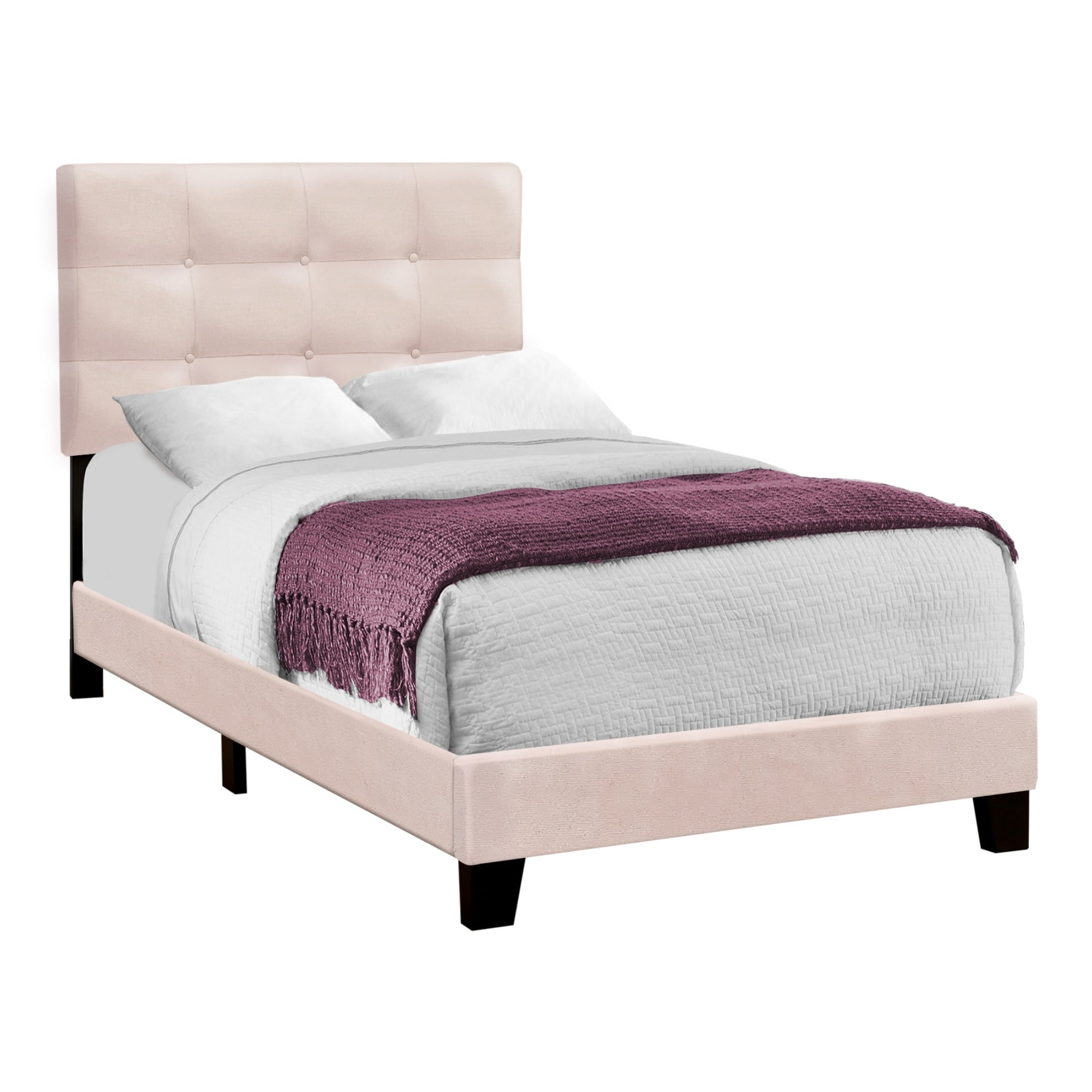Blush Velvet Twin Platform Bed in Pink