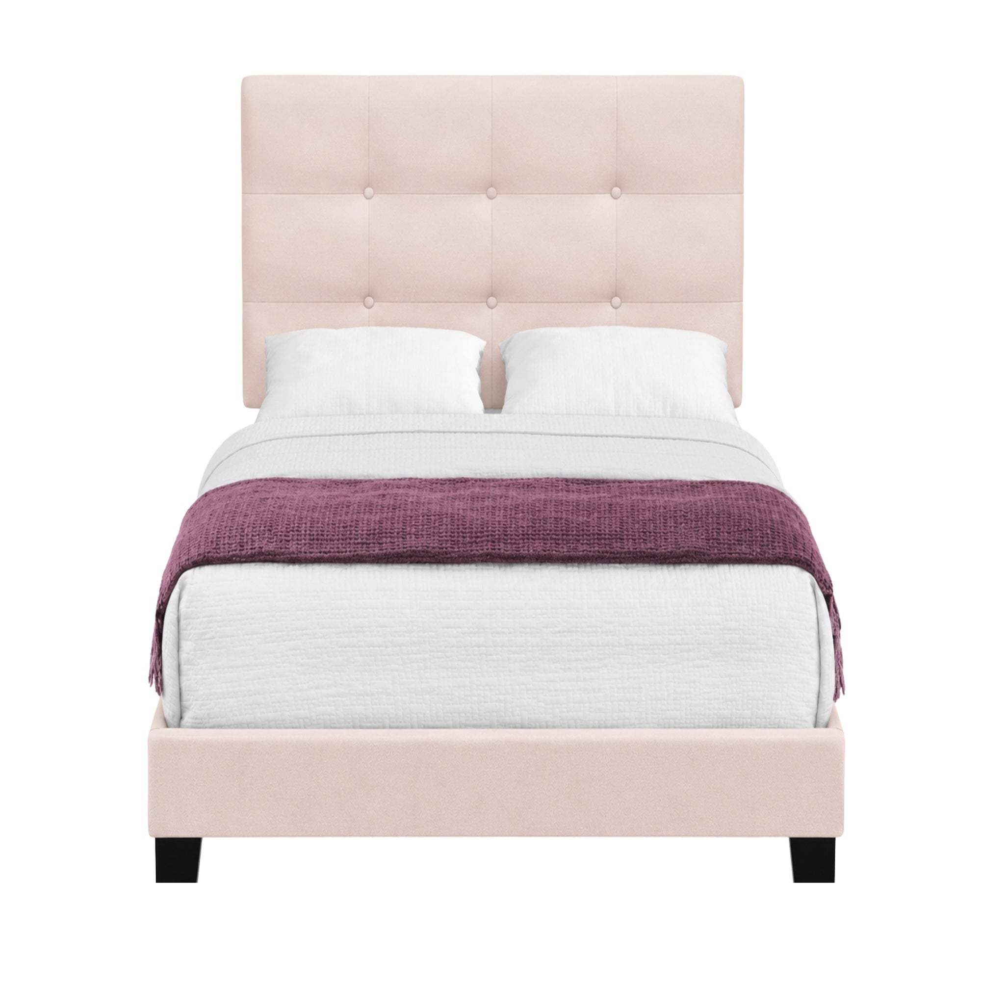 Blush Velvet Twin Platform Bed in Pink