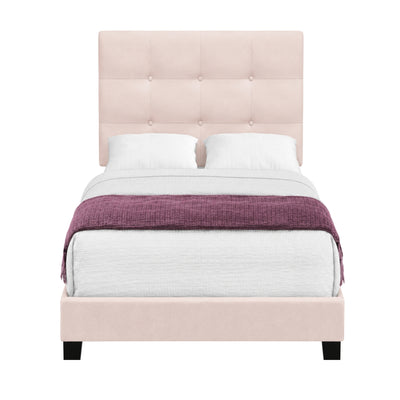 Blush Velvet Twin Platform Bed in Pink
