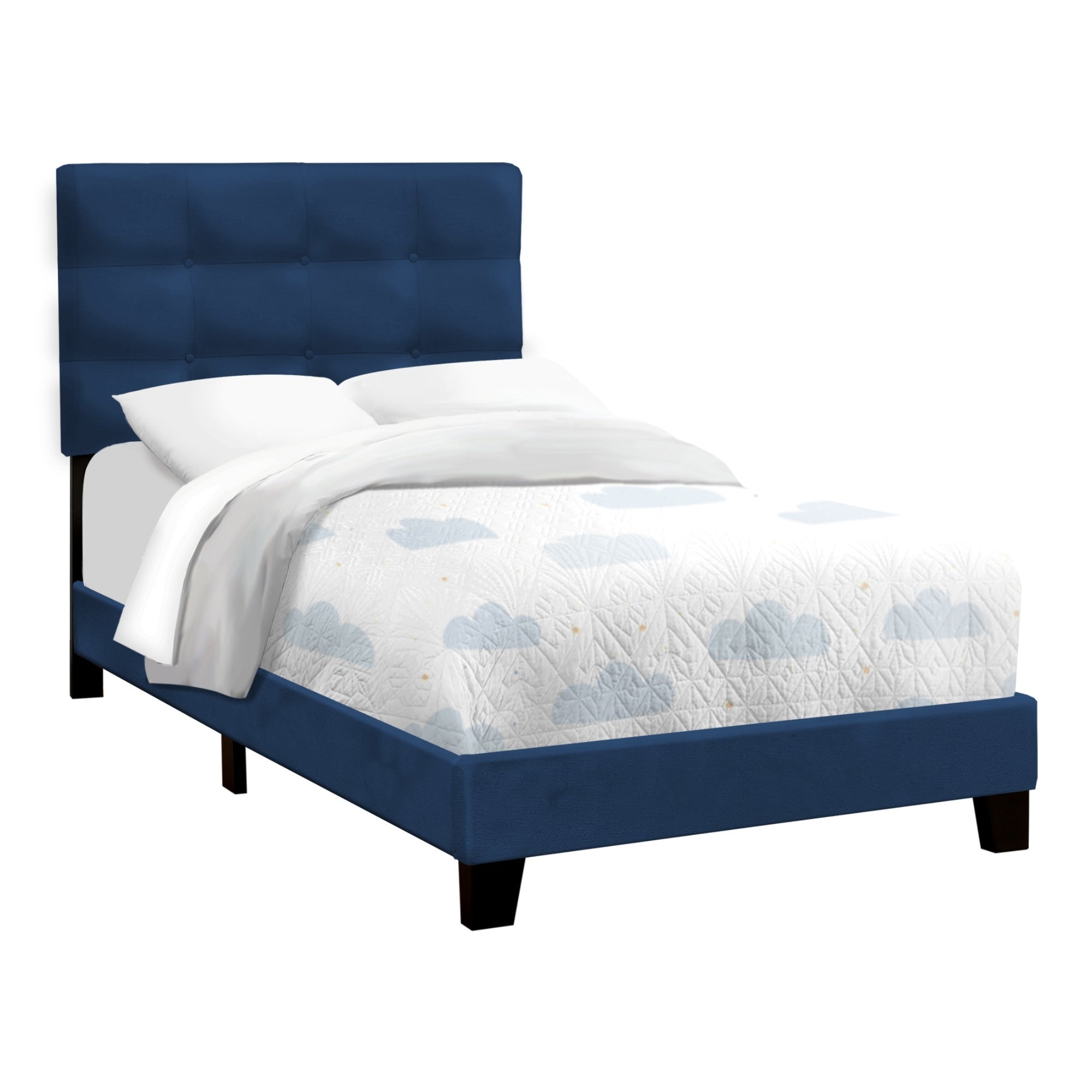 Blush Velvet Twin Platform Bed in Blue
