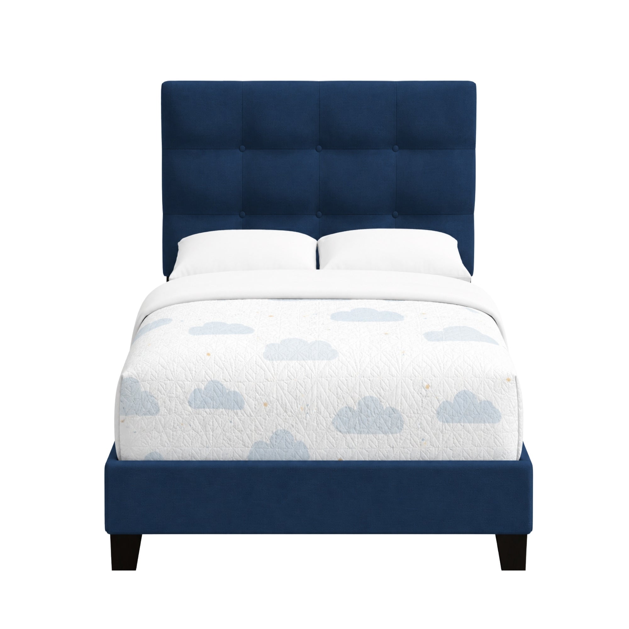 Blush Velvet Twin Platform Bed in Blue