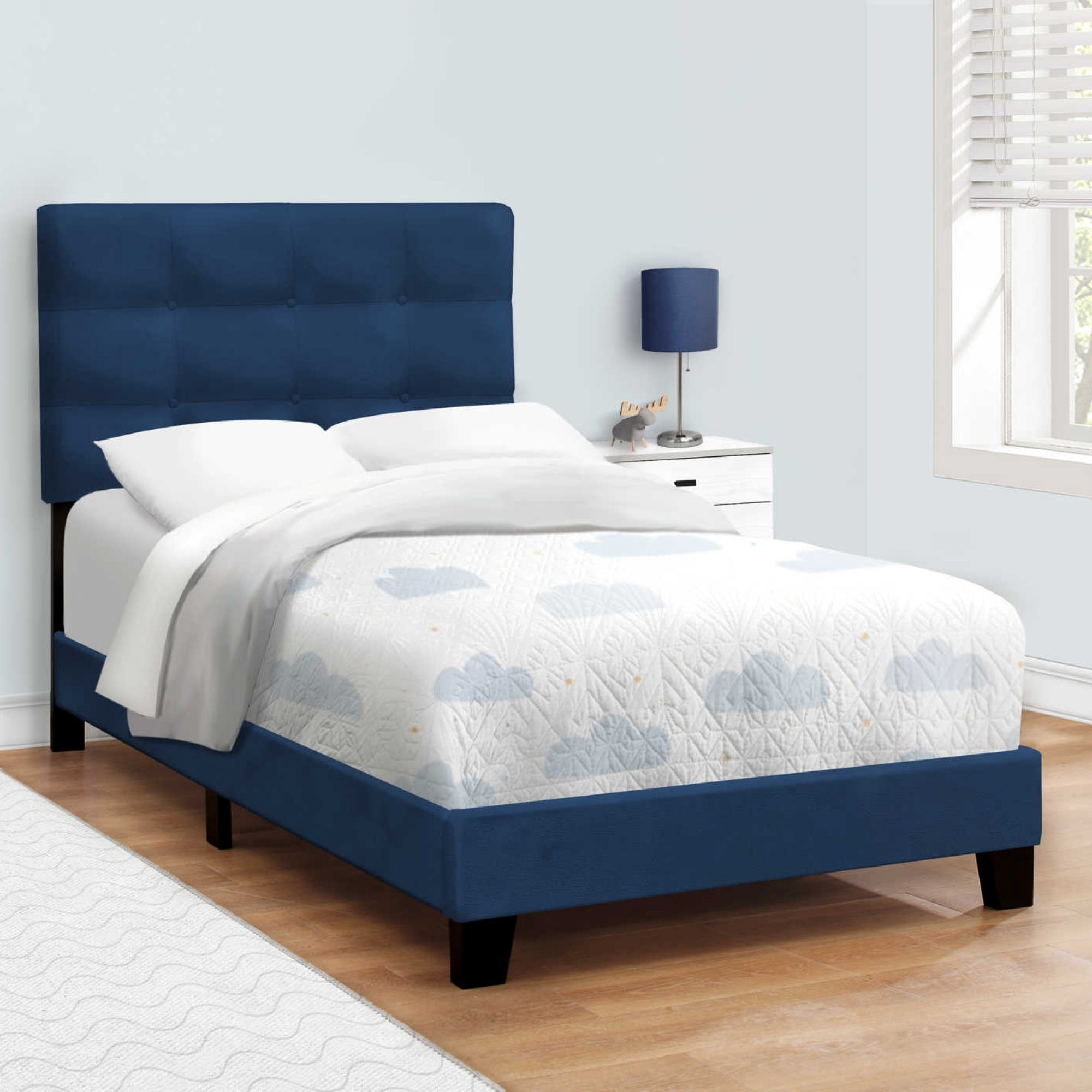 Blush Velvet Twin Platform Bed in Blue