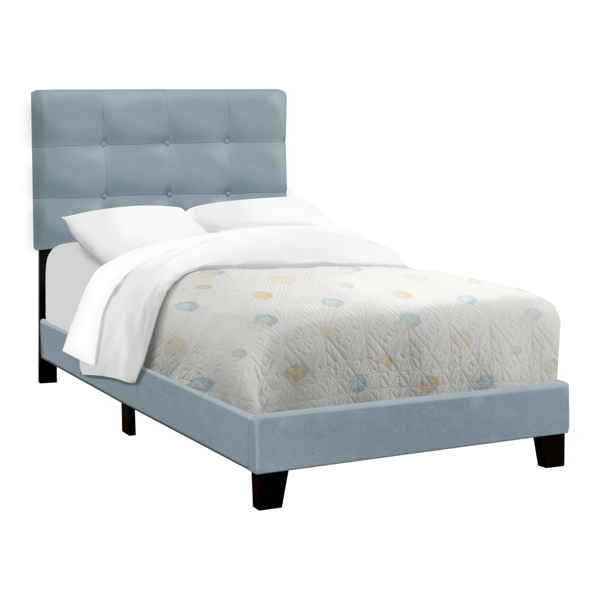 Blush Velvet Twin Platform Bed in Steel Blue