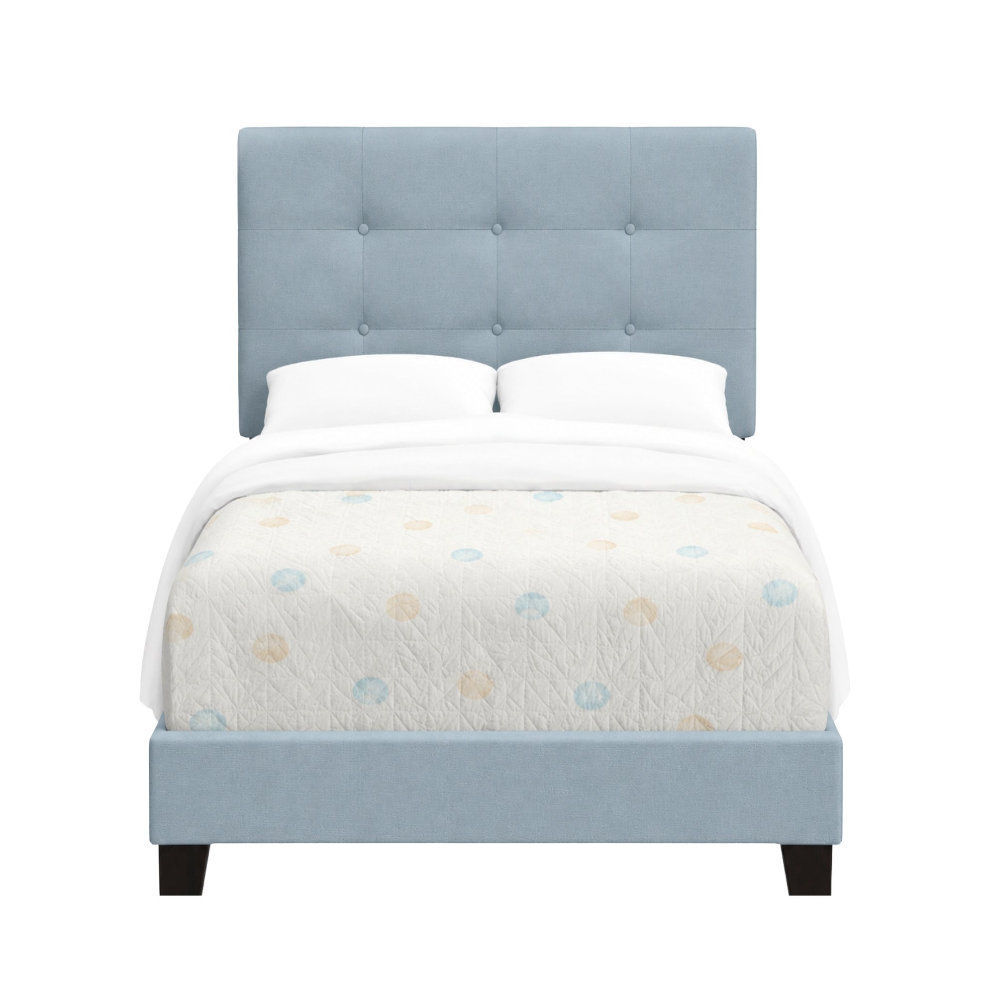 Blush Velvet Twin Platform Bed in Steel Blue