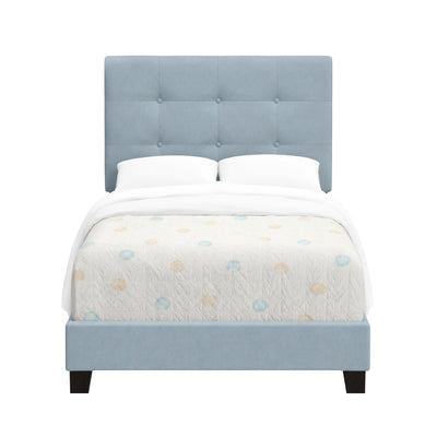 Blush Velvet Twin Platform Bed in Steel Blue