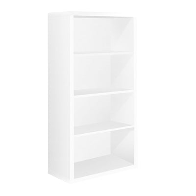 White Shelvara 48-inch bookcase with adjustable shelves by Monarch Specialties, showcasing a modern storage solution.