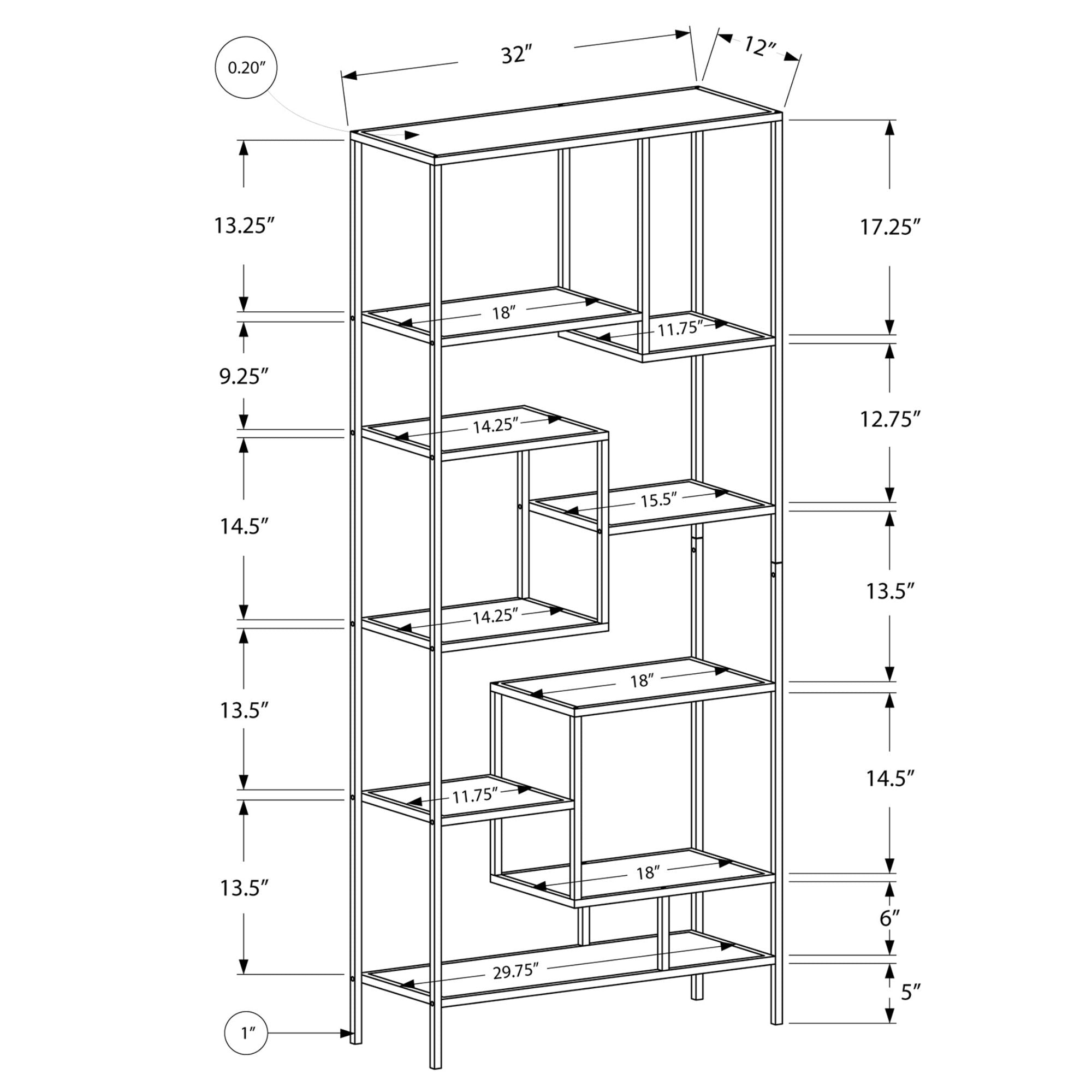 Monarch Specialties Storex 72-inch white metal and tempered glass bookcase with multiple shelves for storage and display