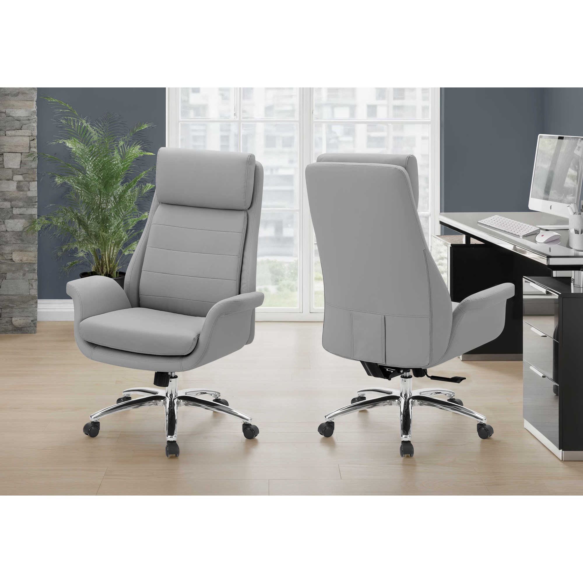 Light grey Orion leather-look executive office chair by Monarch Specialties with padded armrests and ergonomic design.