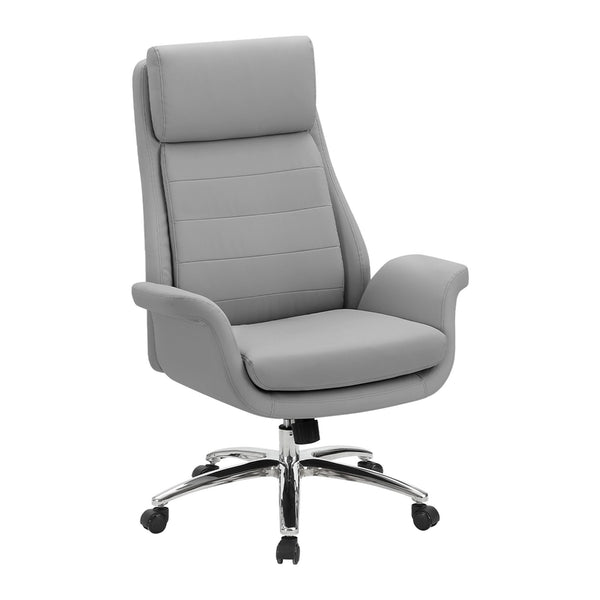 Light grey Orion leather-look executive office chair by Monarch Specialties with padded armrests and modern design.