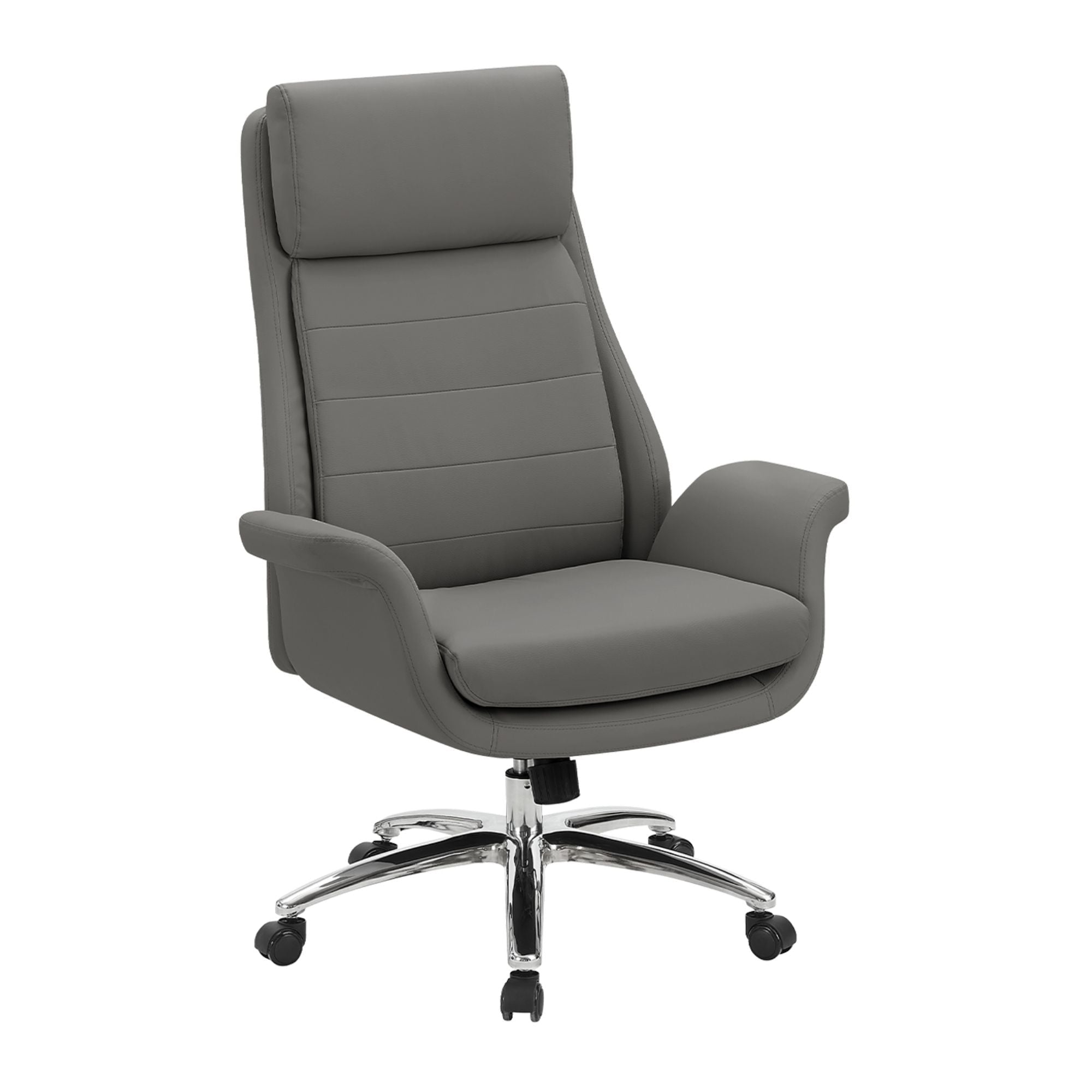 Dark grey Orion leather-look executive office chair by Monarch Specialties with padded armrests and a swivel base.