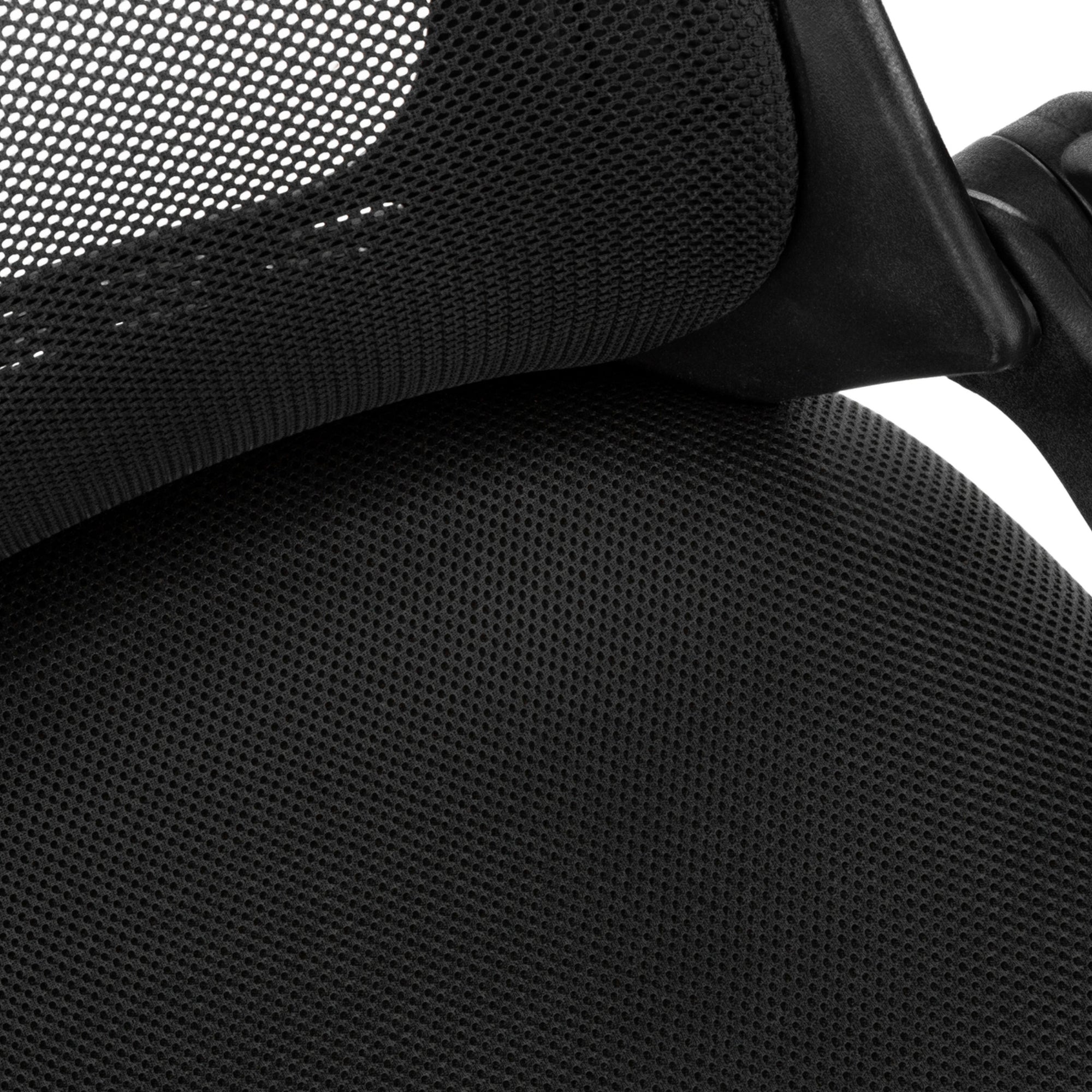 Black Monarch Specialties executive high-back mesh office chair with padded armrests and ergonomic design.
