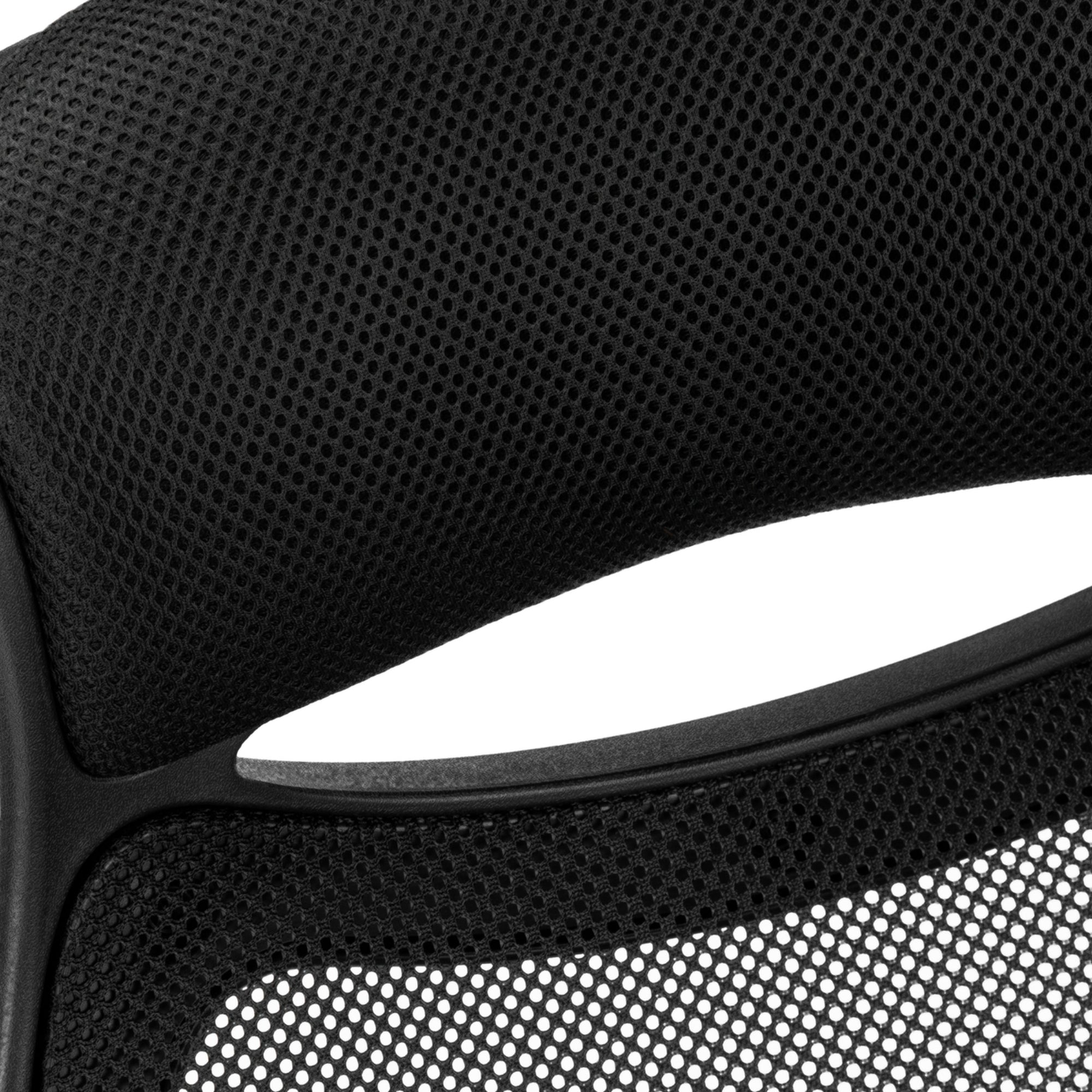 Black Monarch Specialties executive high-back mesh office chair with adjustable headrest and armrests, ergonomic design for comfort.