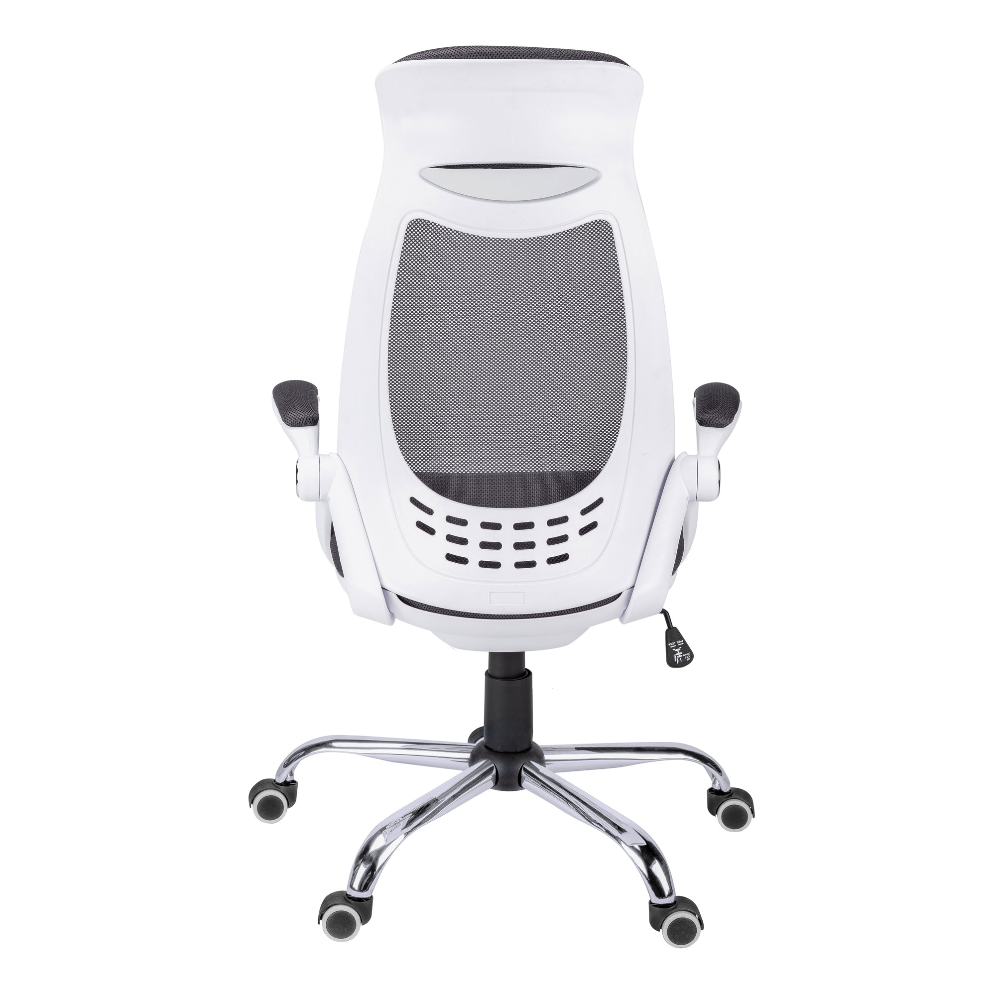 White executive high-back mesh office chair by Monarch Specialties with adjustable armrests and ergonomic design.