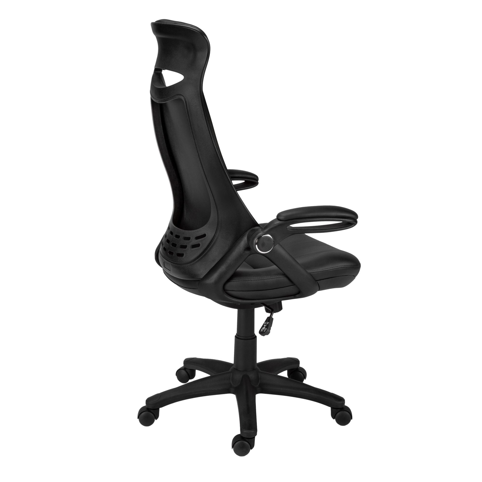 Black leatherlook executive high-back office chair by Monarch Specialties with padded armrests and chrome base.