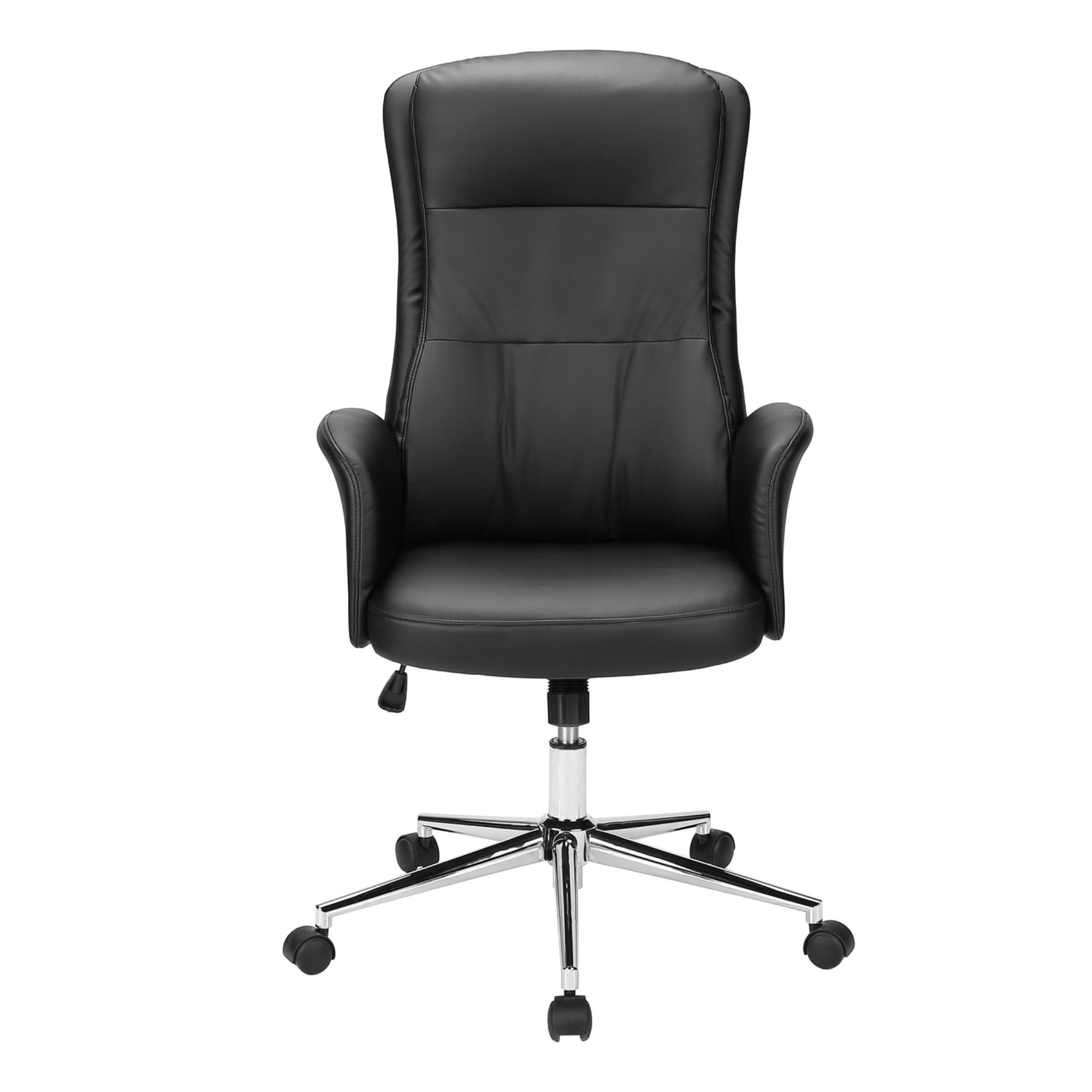 Black leather-look executive office chair with padded armrests and ergonomic design from Monarch Specialties.