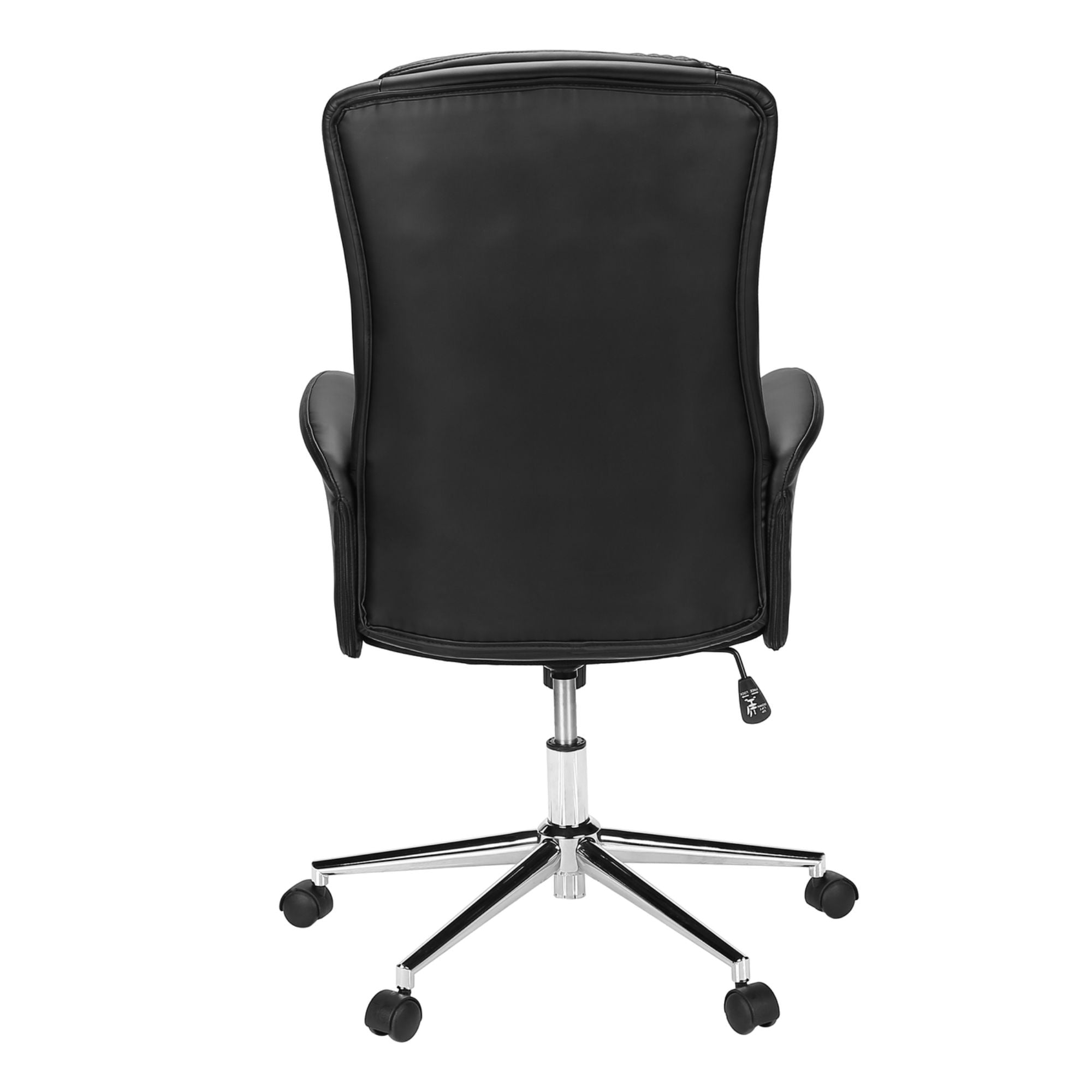Black Workflex leather-look executive office chair with padded armrests and chrome base, designed for comfort and style.