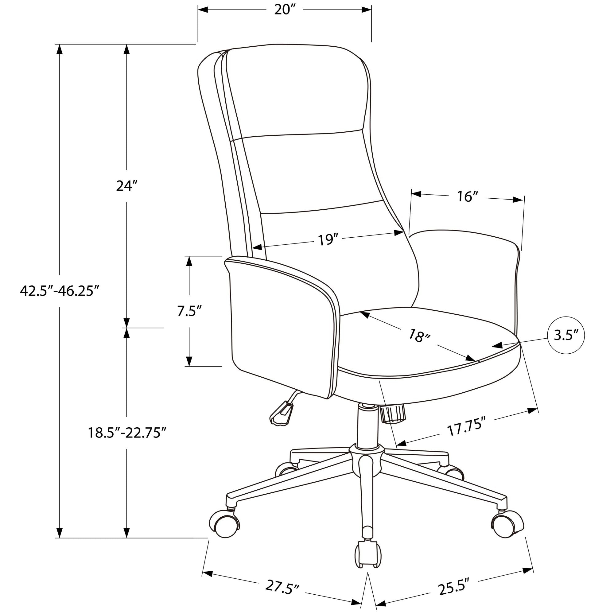 Black leather-look executive office chair with padded armrests and high back from Monarch Specialties, designed for comfort and style.