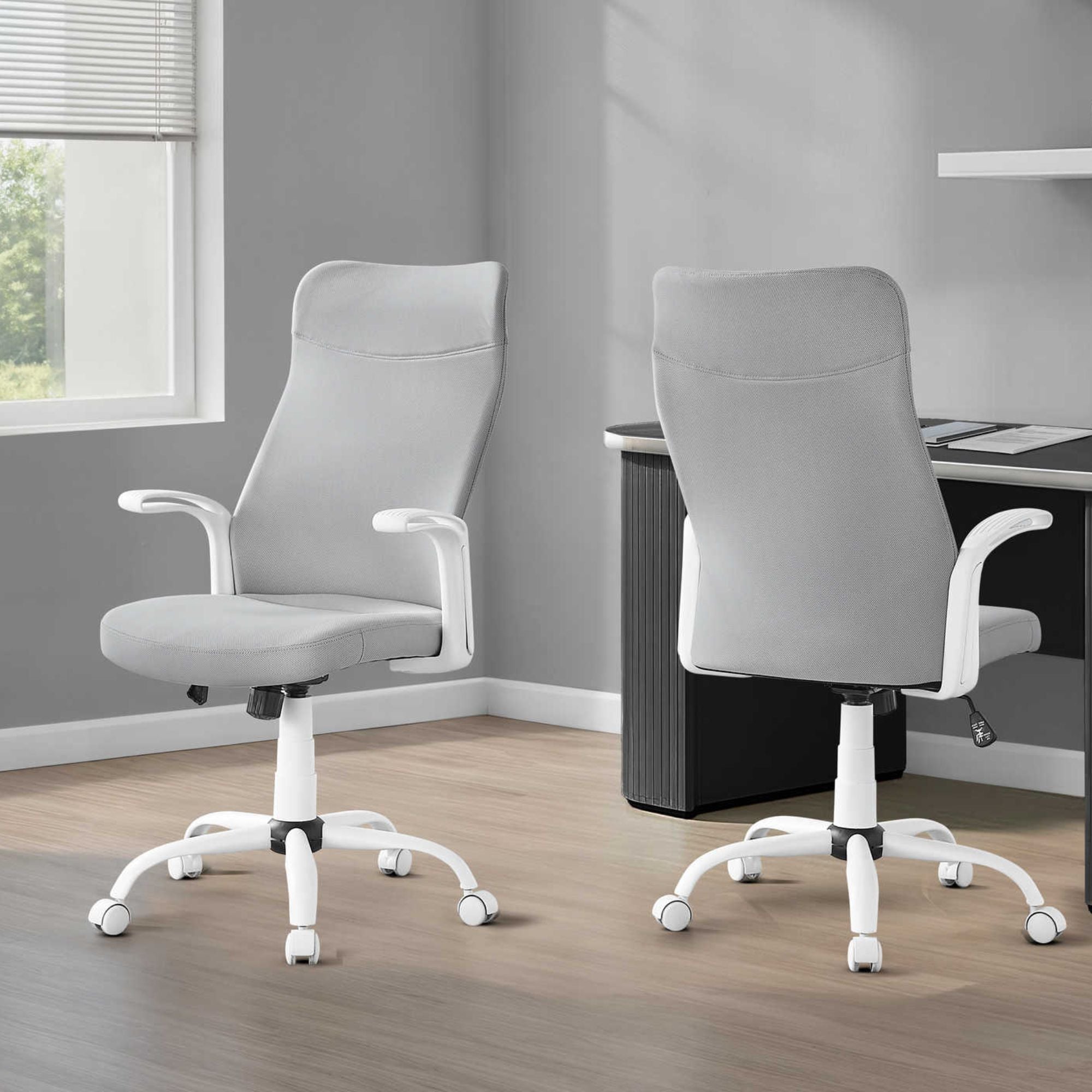 White and grey TaskMaster office chair by Monarch Specialties with ergonomic design and adjustable height.