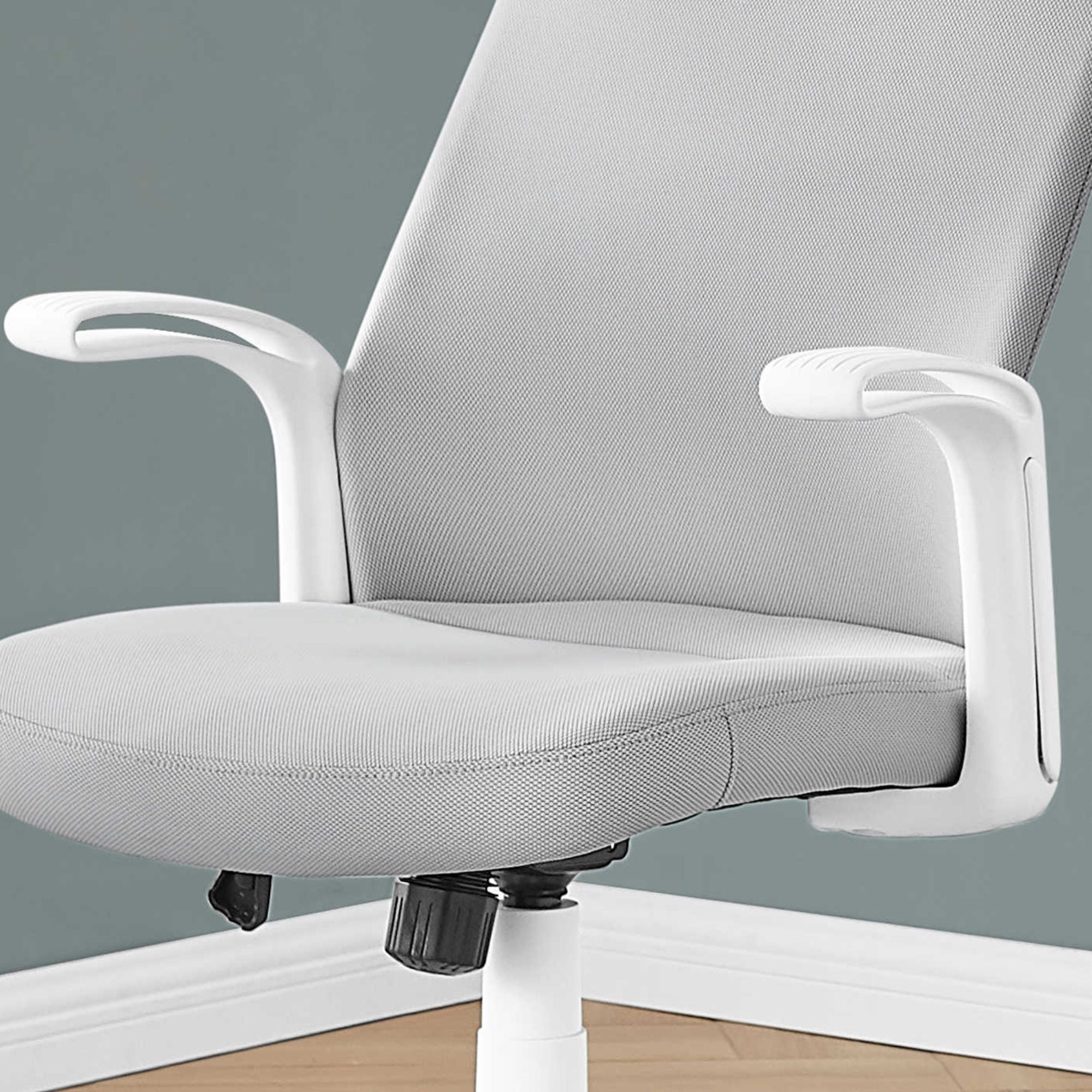 White and grey TaskMaster office chair by Monarch Specialties with ergonomic design and adjustable height.
