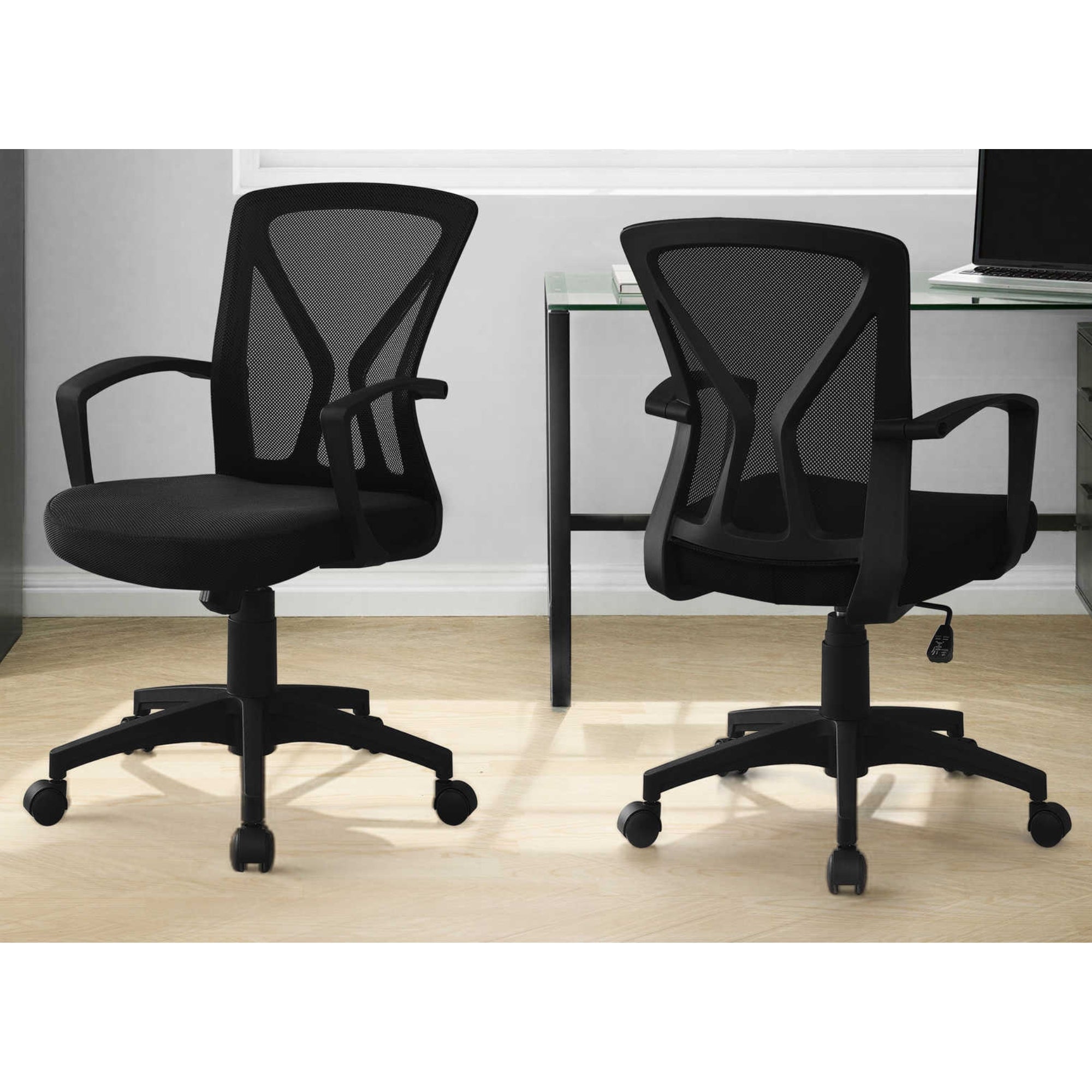 Black modern mid-back office chair with ergonomic design and adjustable features, made by CastleUp Experience Centre.