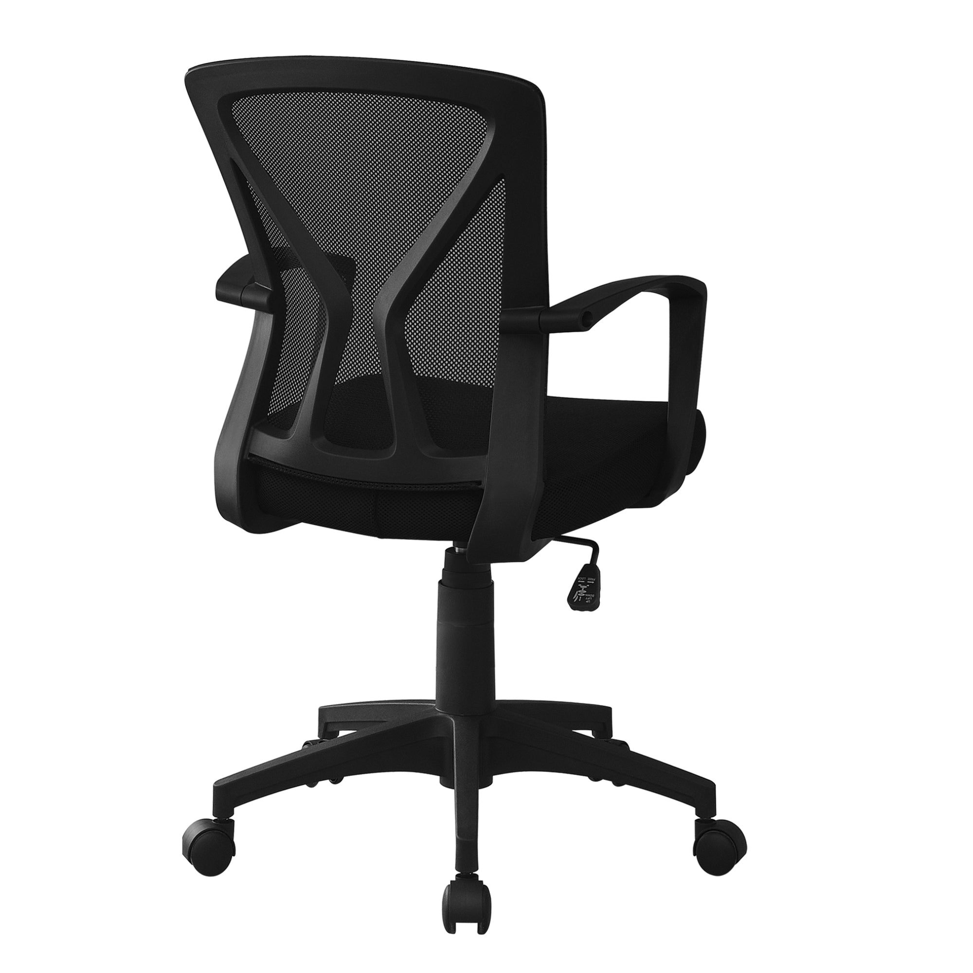Black mid-back office chair by CastleUp Experience Centre, featuring sleek modern design and ergonomic support.