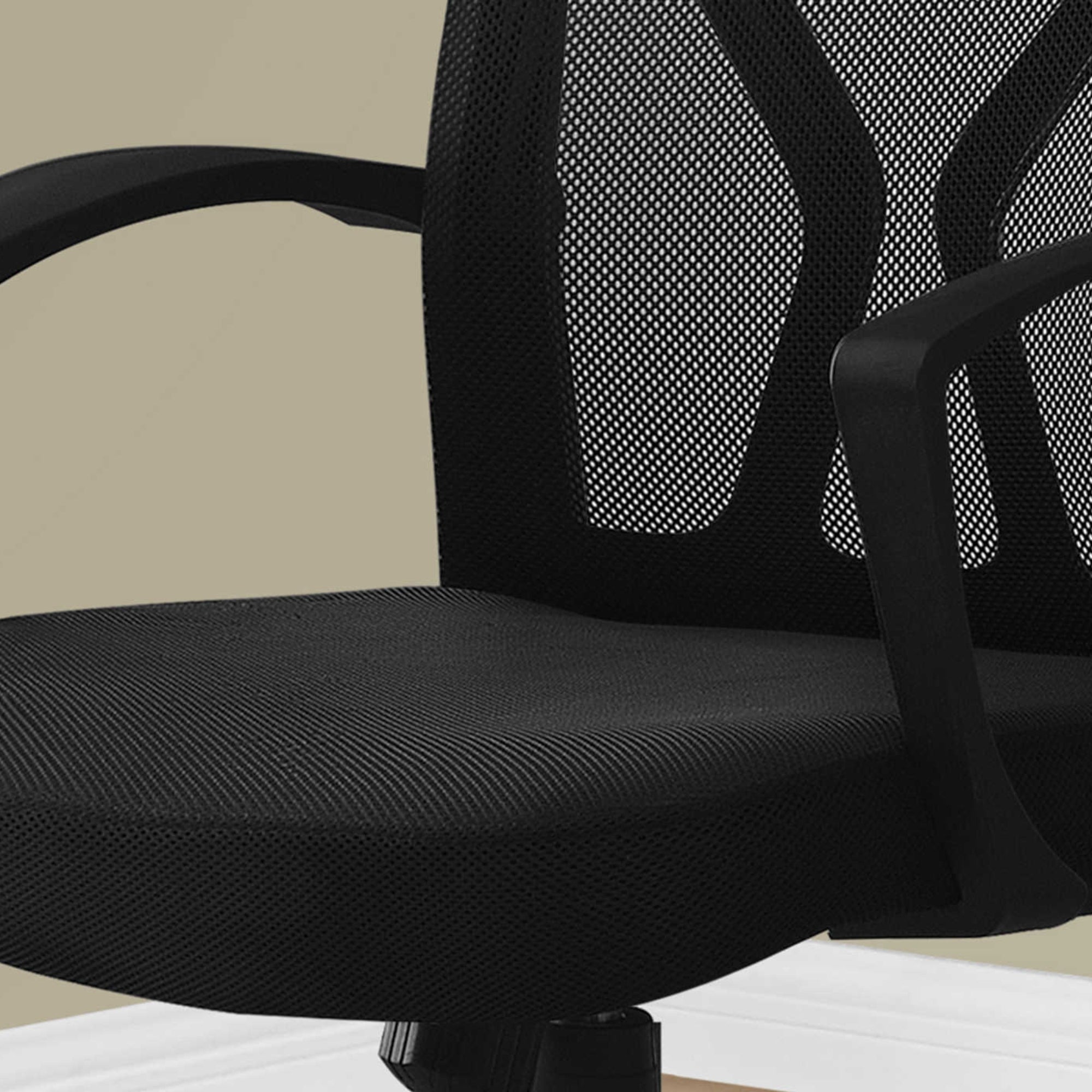 Black modern mid-back office chair with ergonomic design and adjustable features from CastleUp Experience Centre.