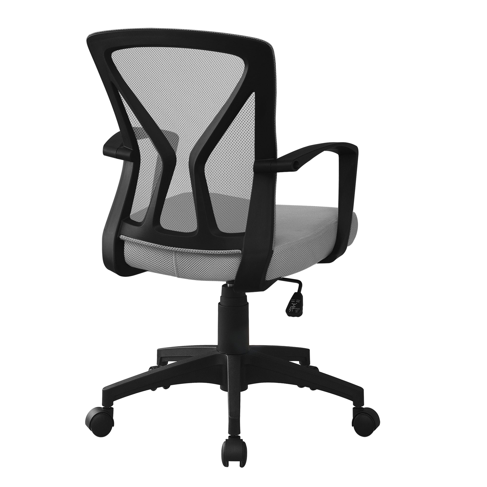 Modern grey mid-back office chair by CastleUp Experience Centre, featuring ergonomic design and adjustable height.