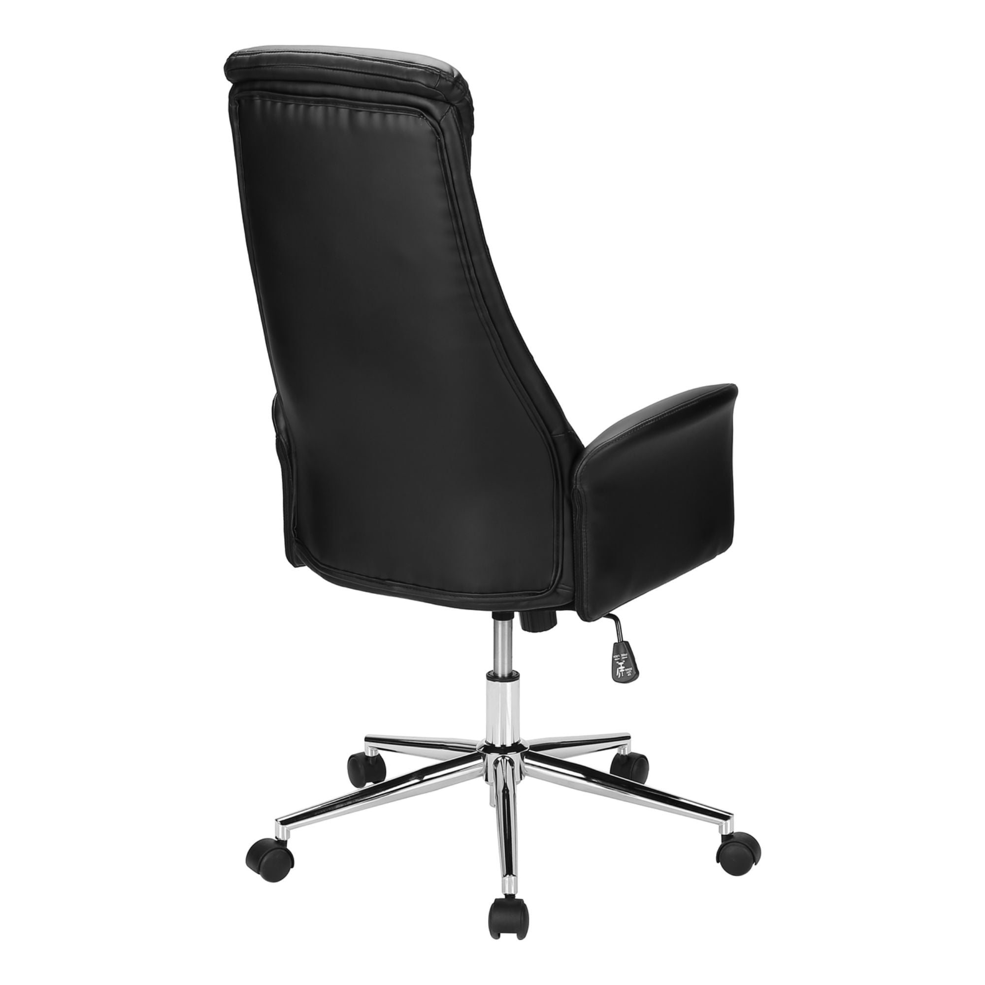 Black leather-look high-back executive office chair by Monarch Specialties with cushioned armrests and ergonomic design.