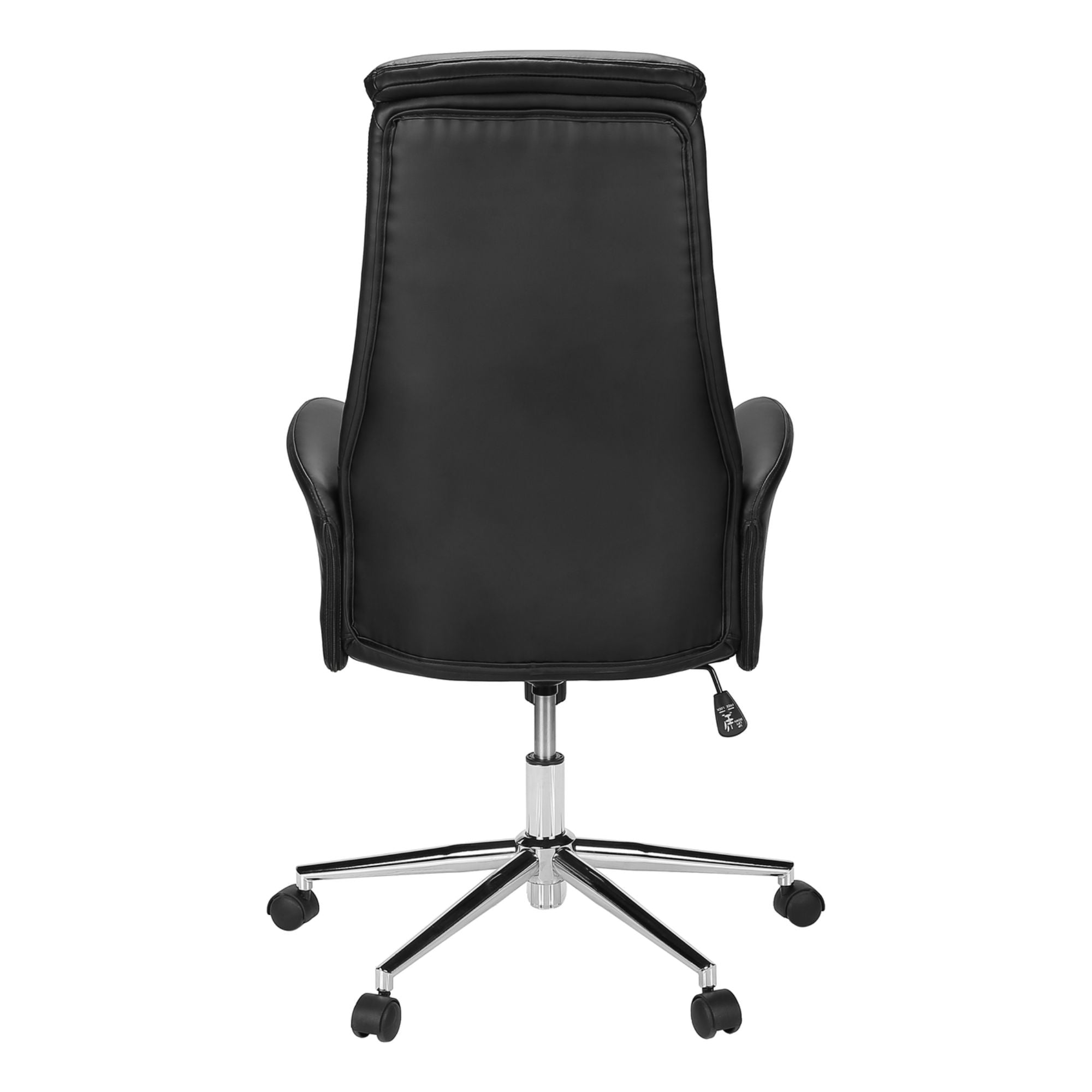 Black leather-look high-back executive office chair with armrests from Monarch Specialties, featuring a sleek, professional design.