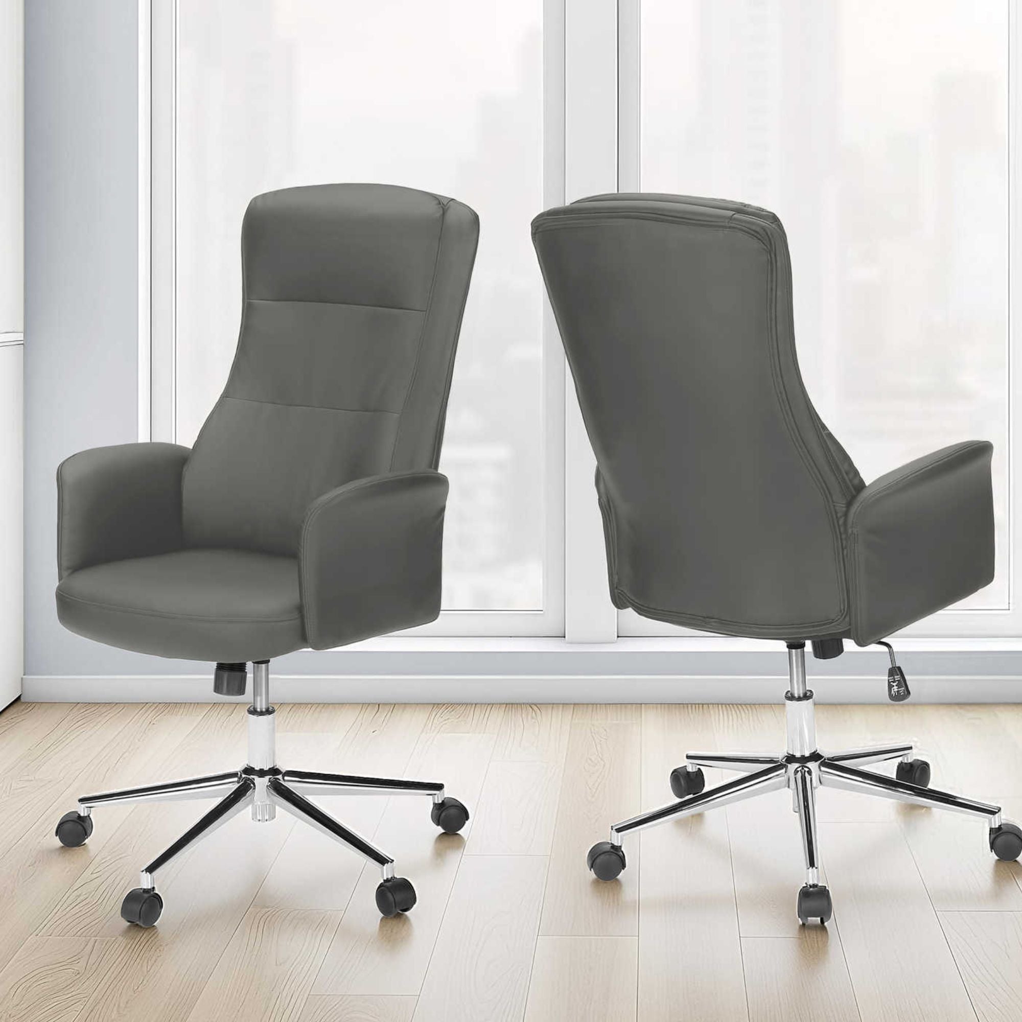Dark grey leather-look executive office chair by Monarch Specialties with cushioned seat and backrest, ideal for modern workspaces.