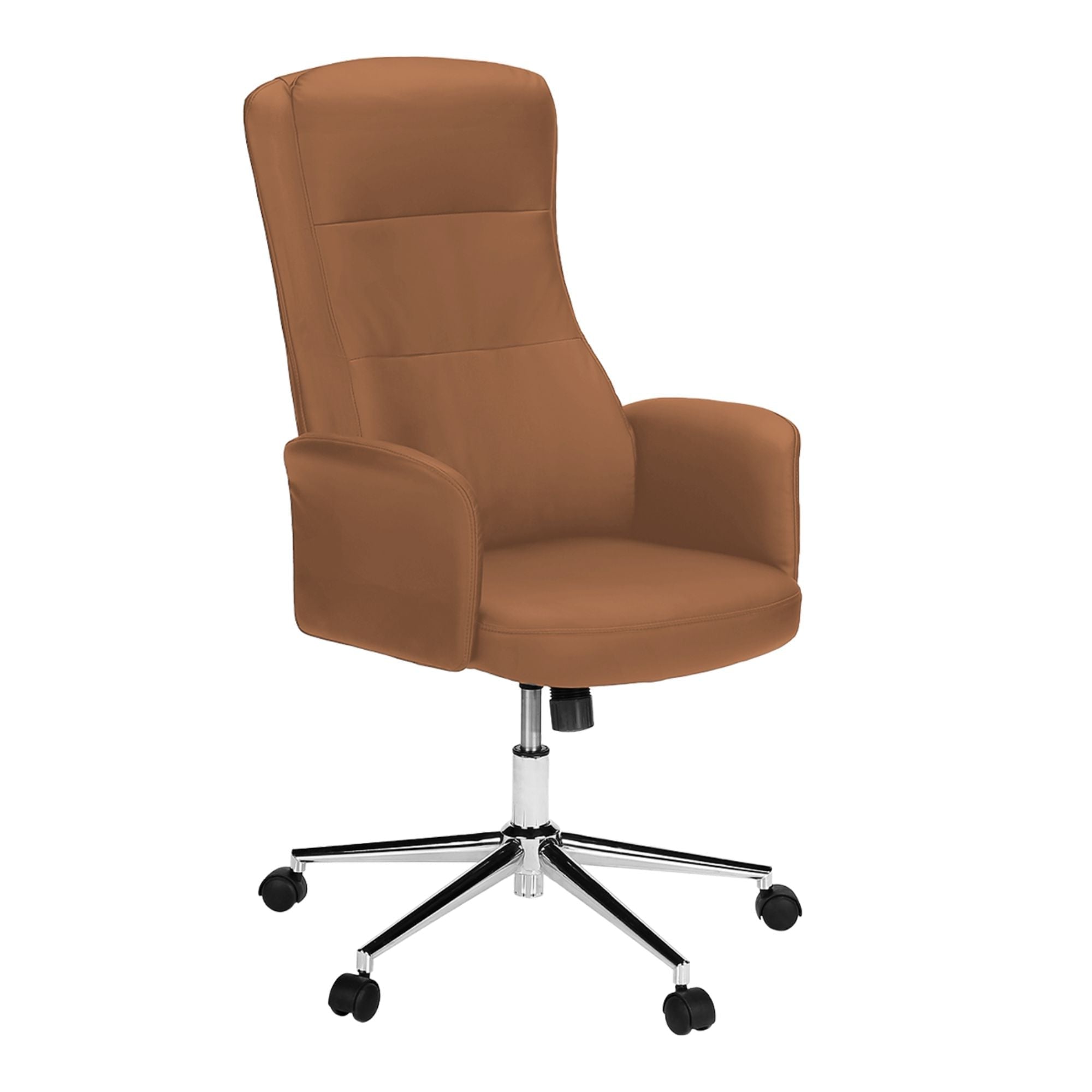 Brown Monarch Specialties Workflex leather-look executive office chair with padded armrests and adjustable height.