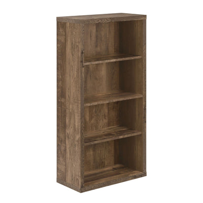 Brown reclaimed wood-look Shelvara 48-inch bookcase by Monarch Specialties, showcasing sturdy shelves and a rustic finish.