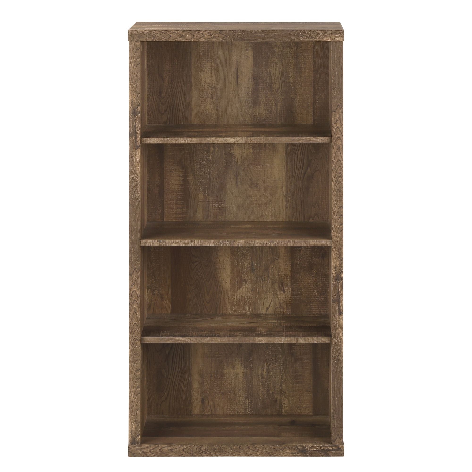 Brown reclaimed wood-look Shelvara 48-inch Monarch Specialties bookcase with open shelves and sturdy design.