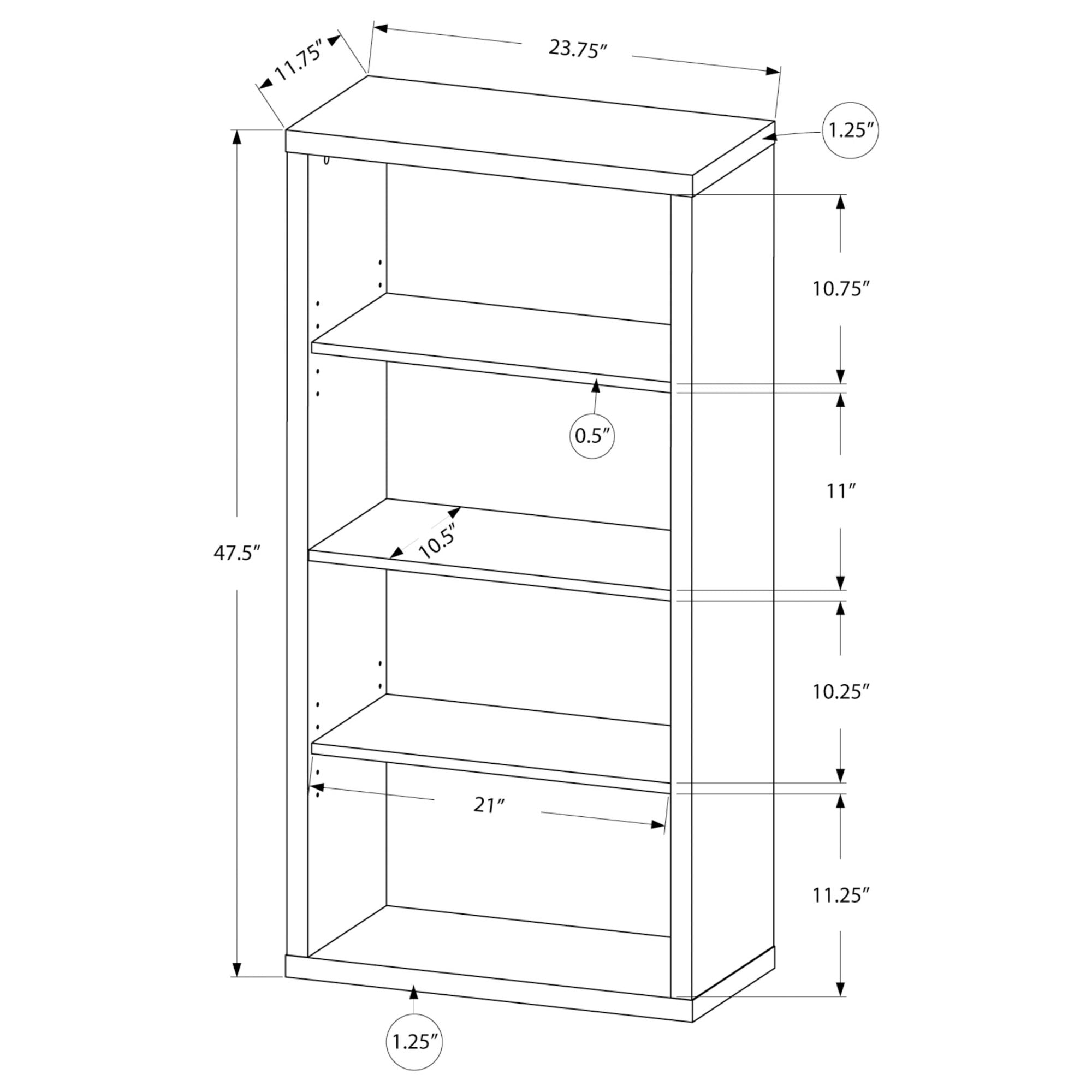 Black and grey Monarch Extranet Shelvara 48-inch bookcase with adjustable shelves, showcasing modern design and ample storage space.