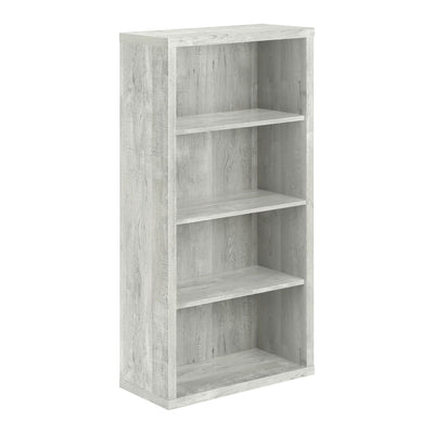 Grey reclaimed wood-look Shelvara 48-inch Monarch Specialties bookcase with multiple open shelves for storage and display.