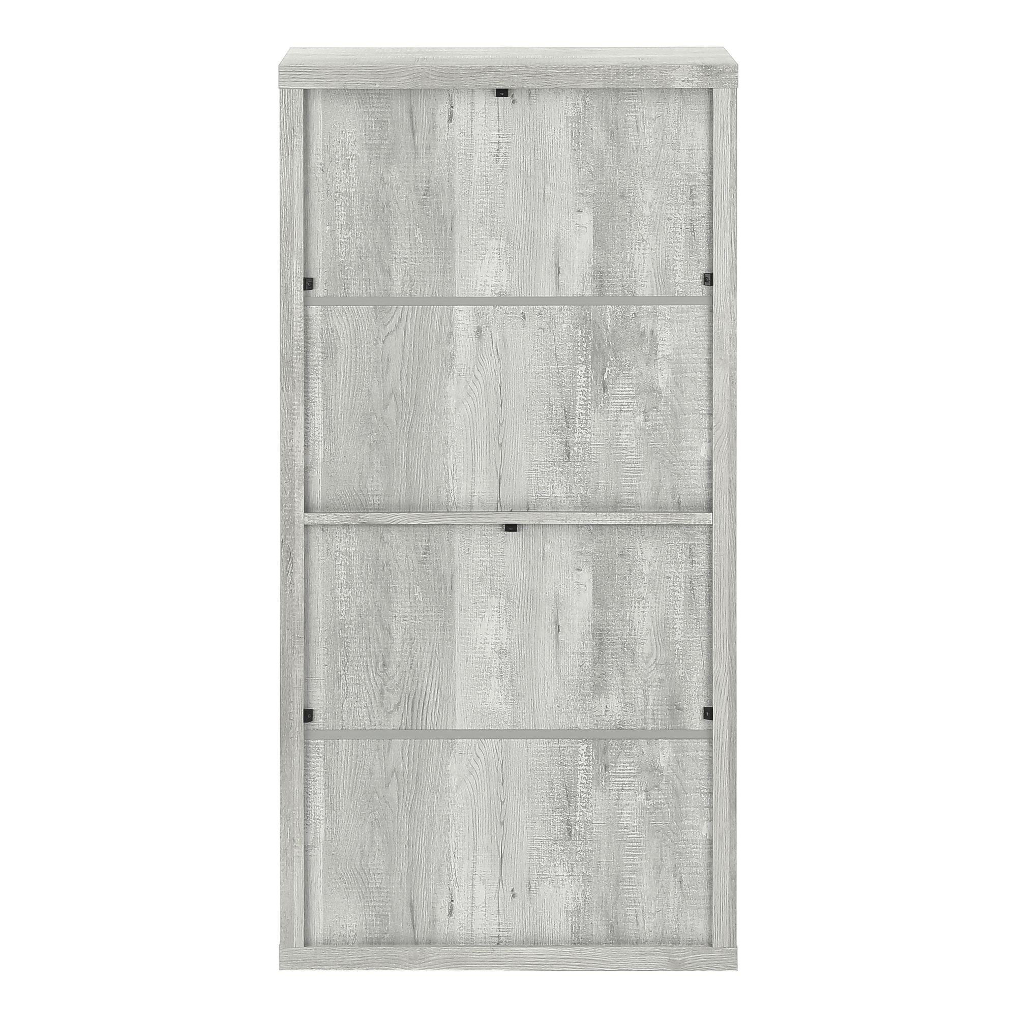 Grey reclaimed wood-look Shelvara 48-inch bookcase by Monarch Specialties with open shelves and a modern design.