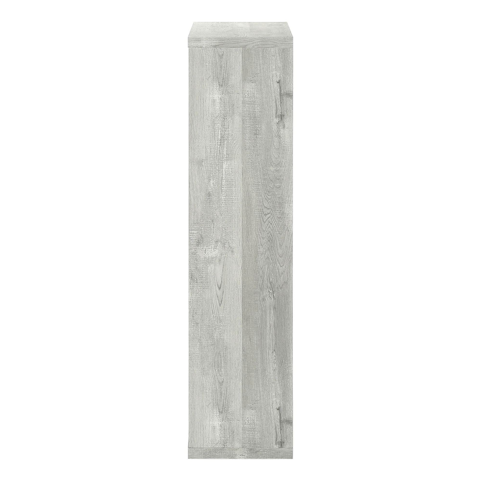 Grey reclaimed wood-look Shelvara 48-inch Monarch Specialties bookcase with multiple shelves for storage and display.
