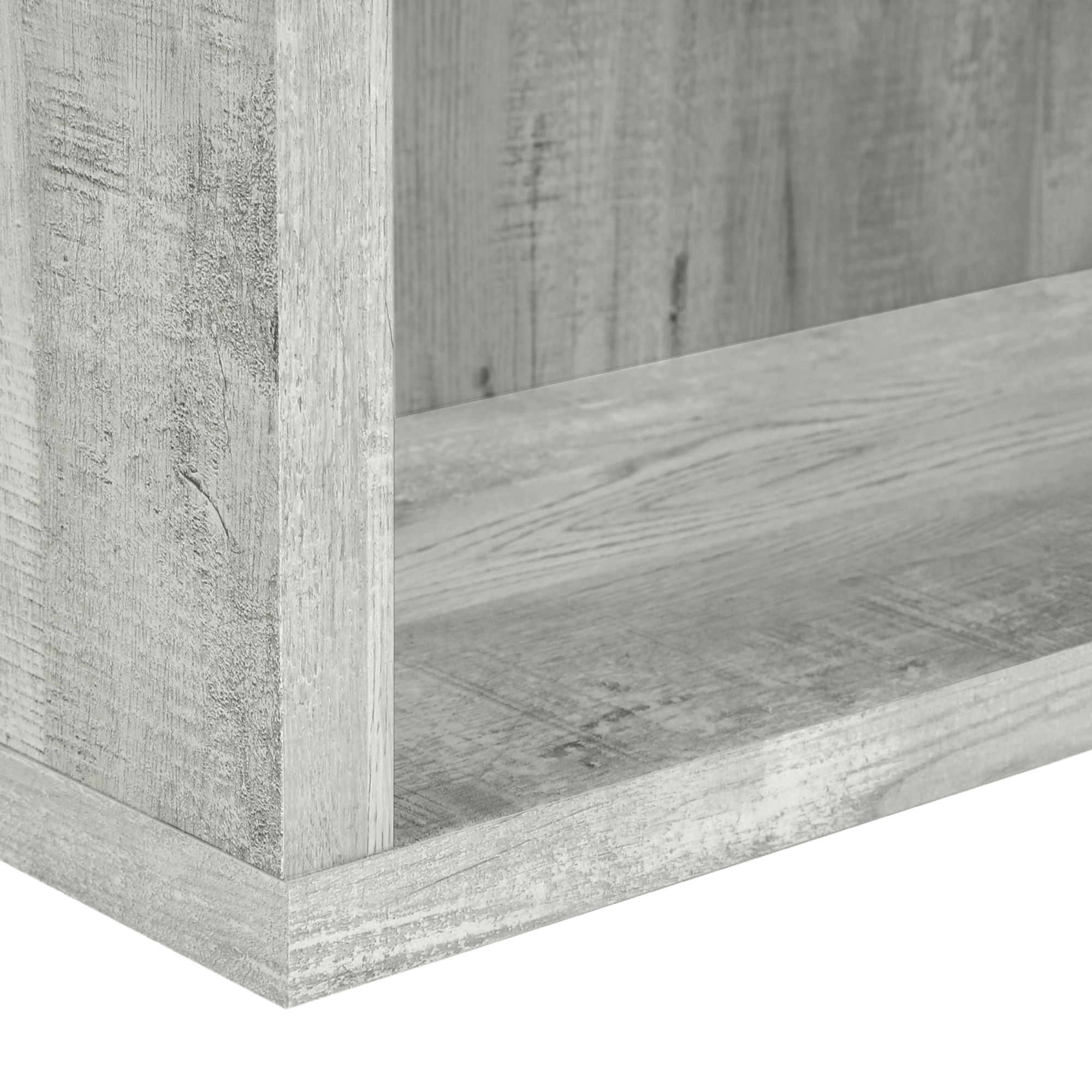 Grey reclaimed wood-look Shelvara 48-inch Monarch Specialties bookcase with open shelves and sturdy design.