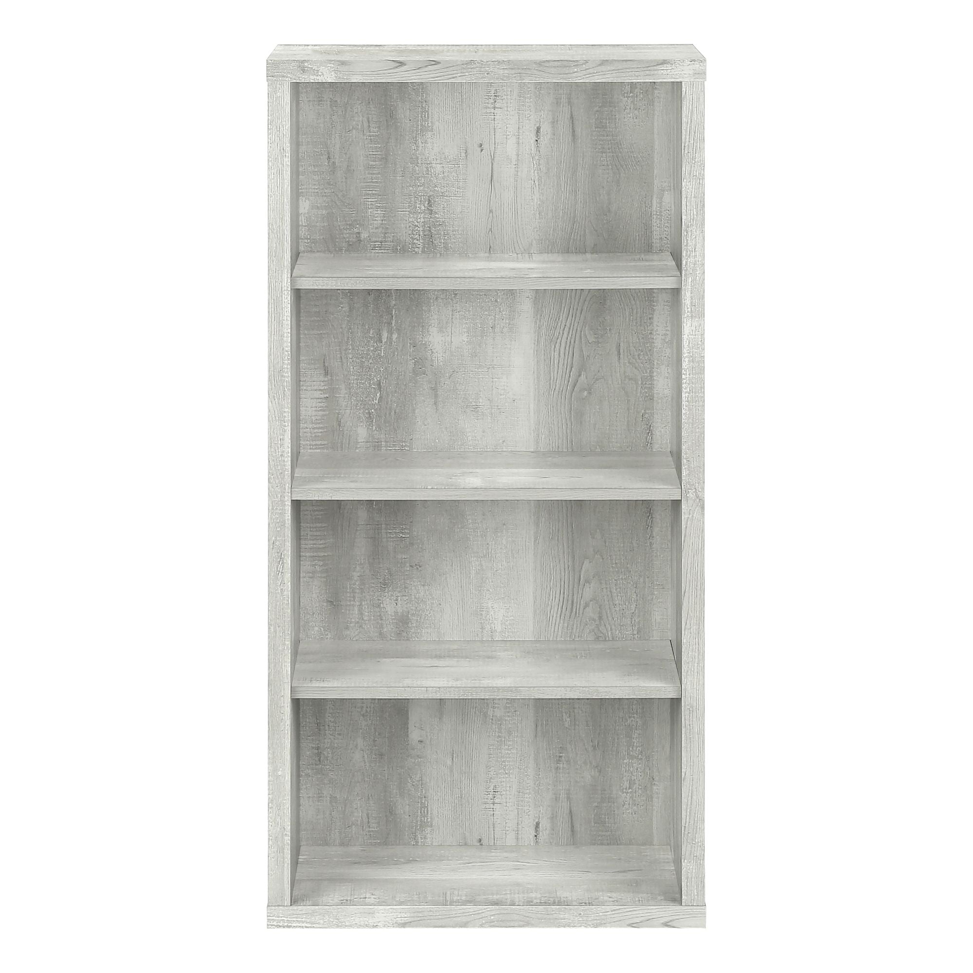 Grey reclaimed wood-look Shelvara 48-inch Monarch Specialties bookcase with open shelving design.