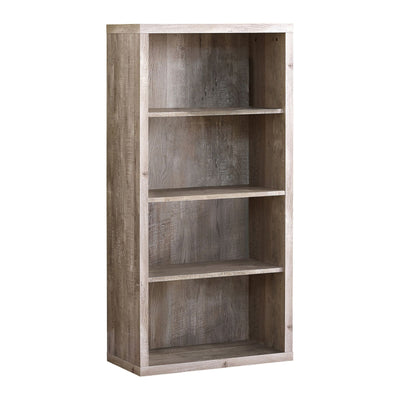 Taupe Shelvara 48-inch Monarch Specialties bookcase with reclaimed wood-look finish, featuring multiple shelves and a rustic design.