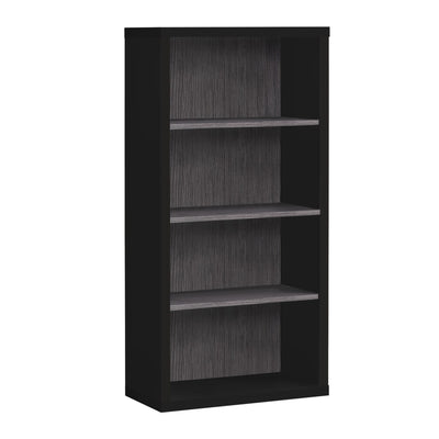 Black and grey Monarch Shelvara 48-inch bookcase with adjustable shelves, showcasing a modern storage solution.