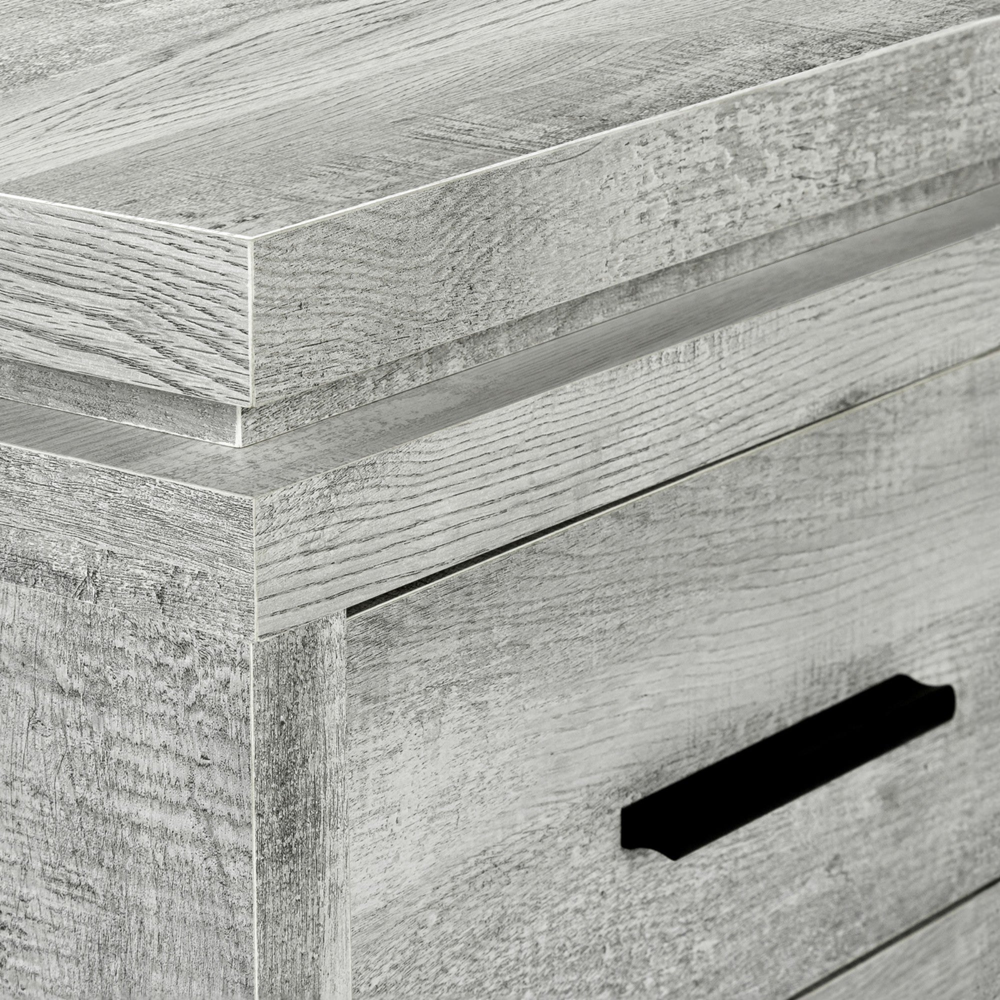 Grey Elevare L-shaped corner office desk with storage and file drawer by Monarch Specialties, showcasing workspace and organizational features.