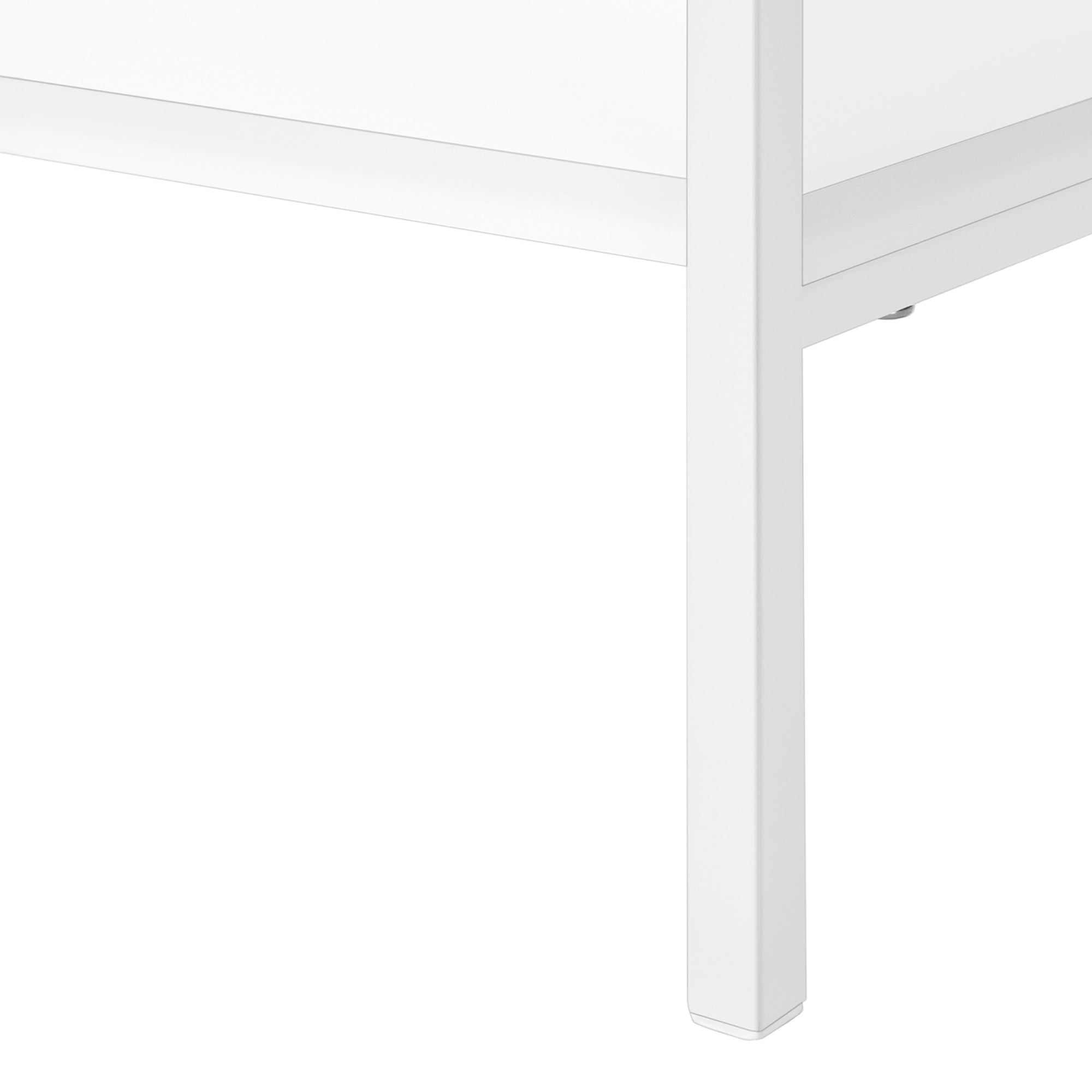 White metal and wood bookcase, 48 inches tall by Monarch Specialties, with multiple shelves for storage and display.