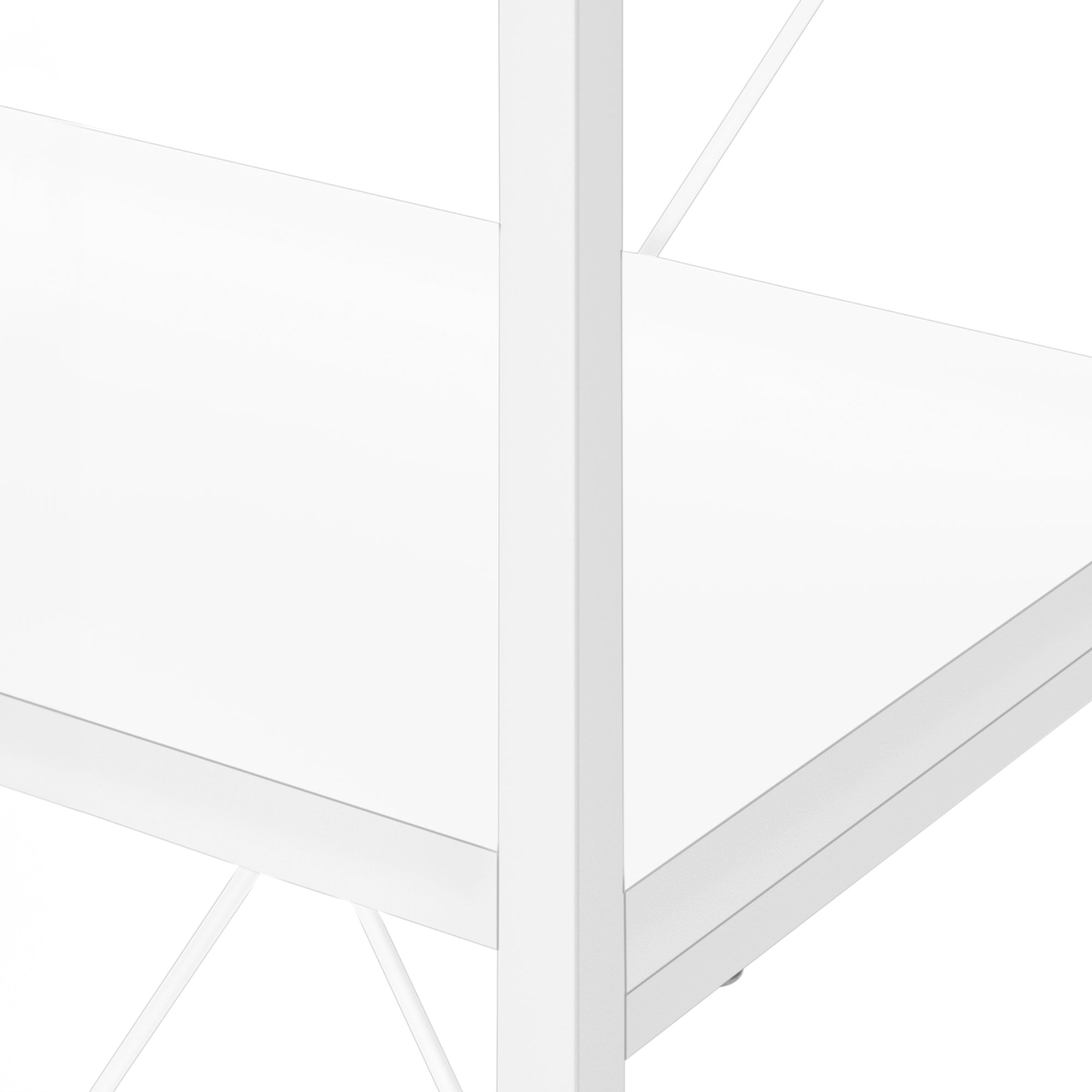 White metal framed 48-inch bookcase with multiple shelves by Monarch Specialties, ideal for home or office storage.