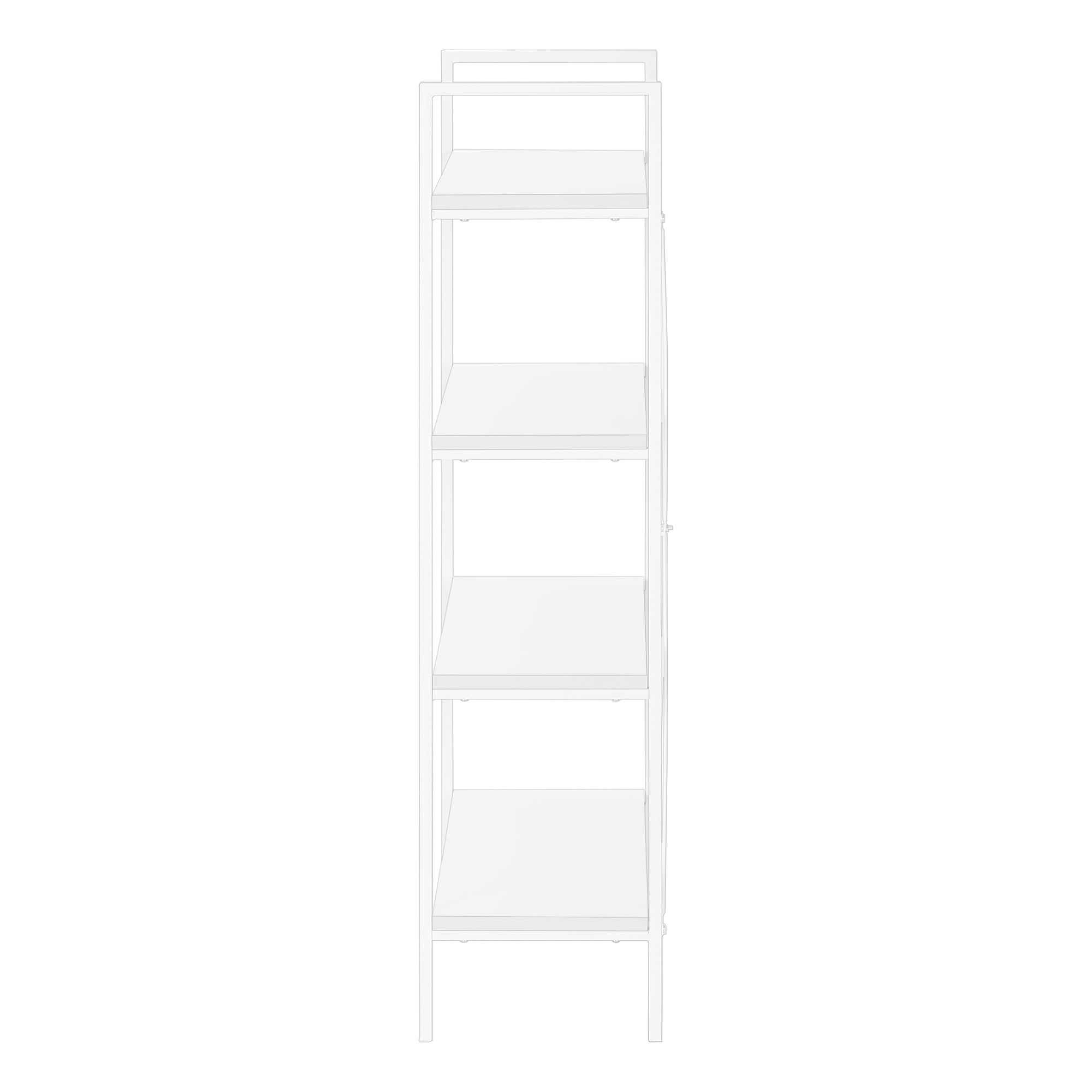 White metal and wood bookcase, 48 inches tall with multiple shelves, by Monarch Specialties.