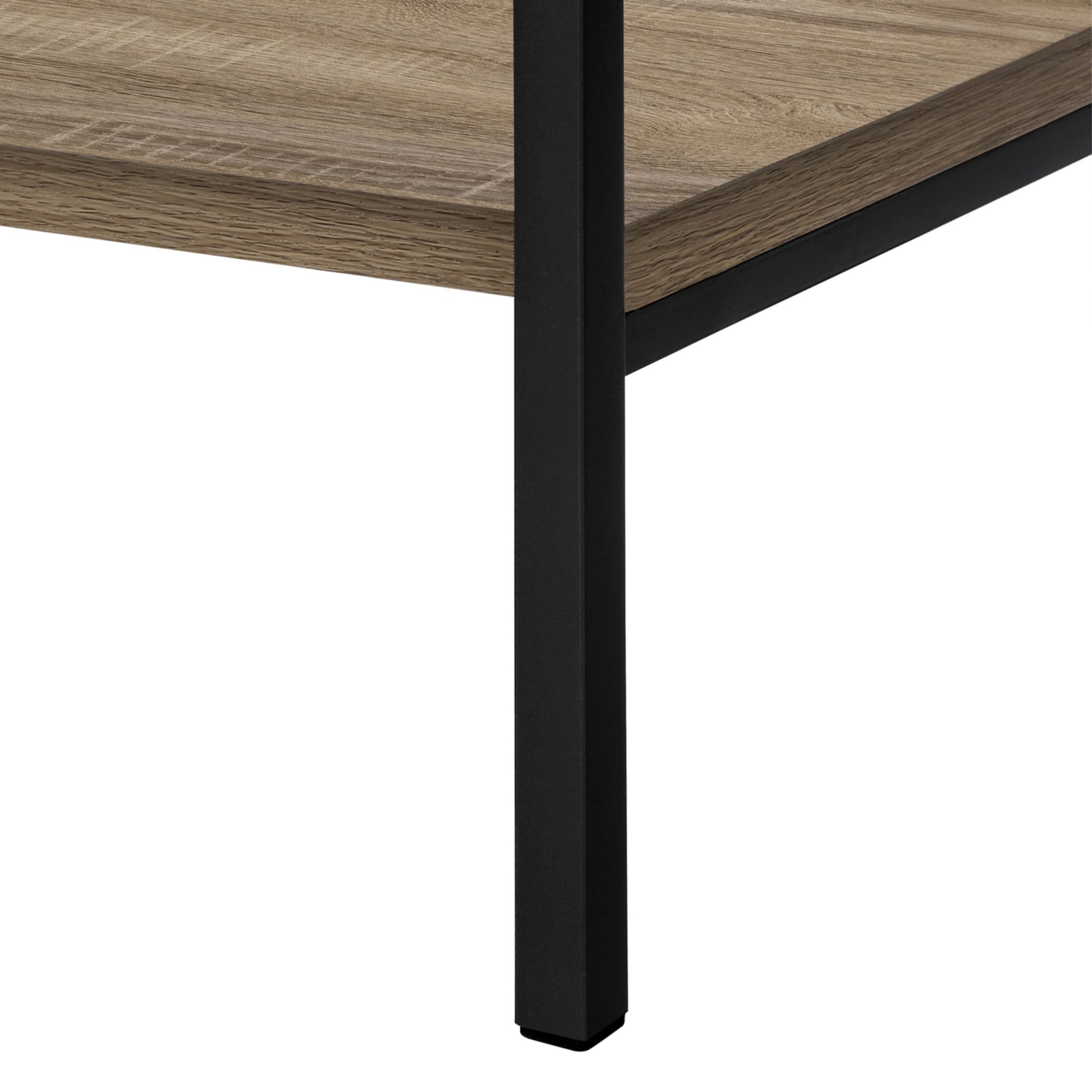 Dark taupe and black metal Monarch Specialties 48-inch bookcase with open shelves for storage and display.