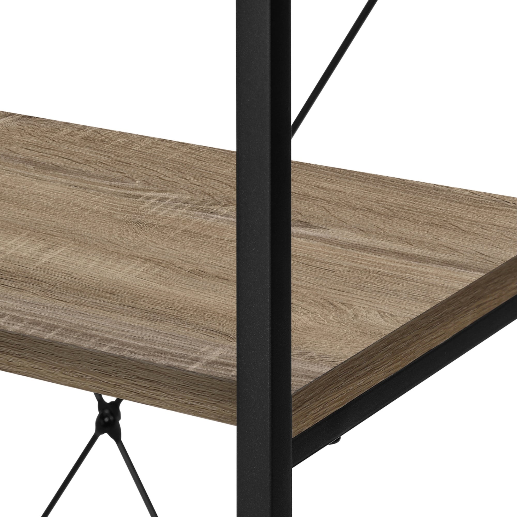 48-inch dark taupe and black metal Monarch Specialties bookcase with multiple shelves for storage and display.